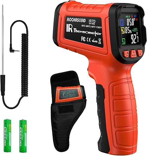 Dual-Mode 50:1 Infrared Thermometer Gun -58°F to 1796°F, with K-Type Thermocouple for Internal Measurements, Max/Min Tempe...