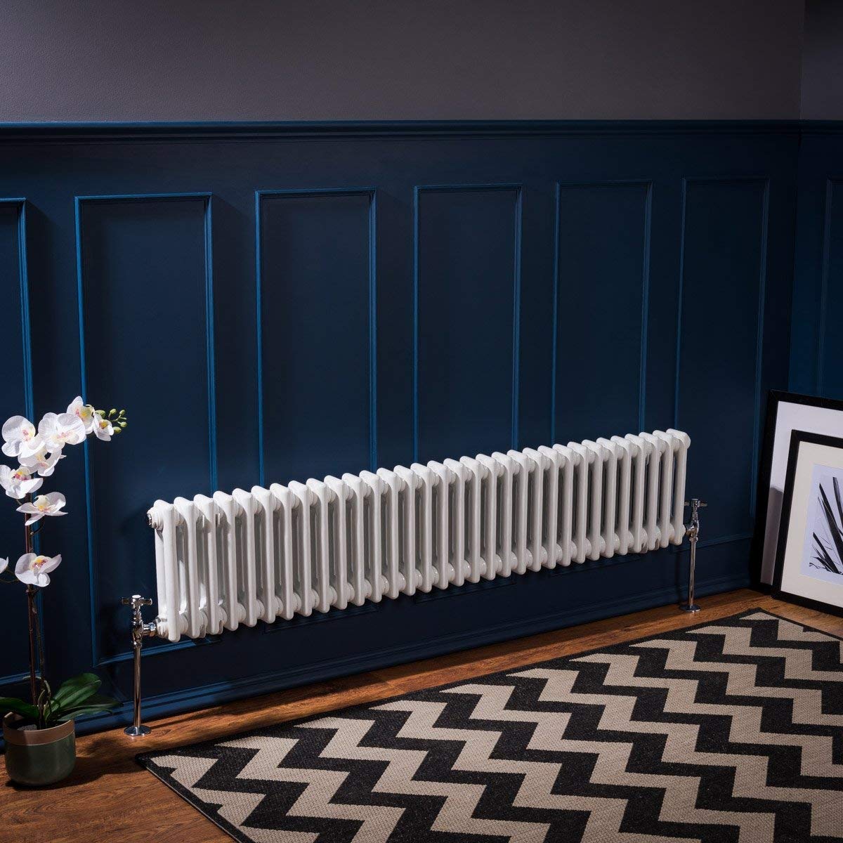 Warmehaus - Traditional Cast Iron Style White Double Column Horizontal Radiator 300 x 1460 mm Central Heating โ image 1