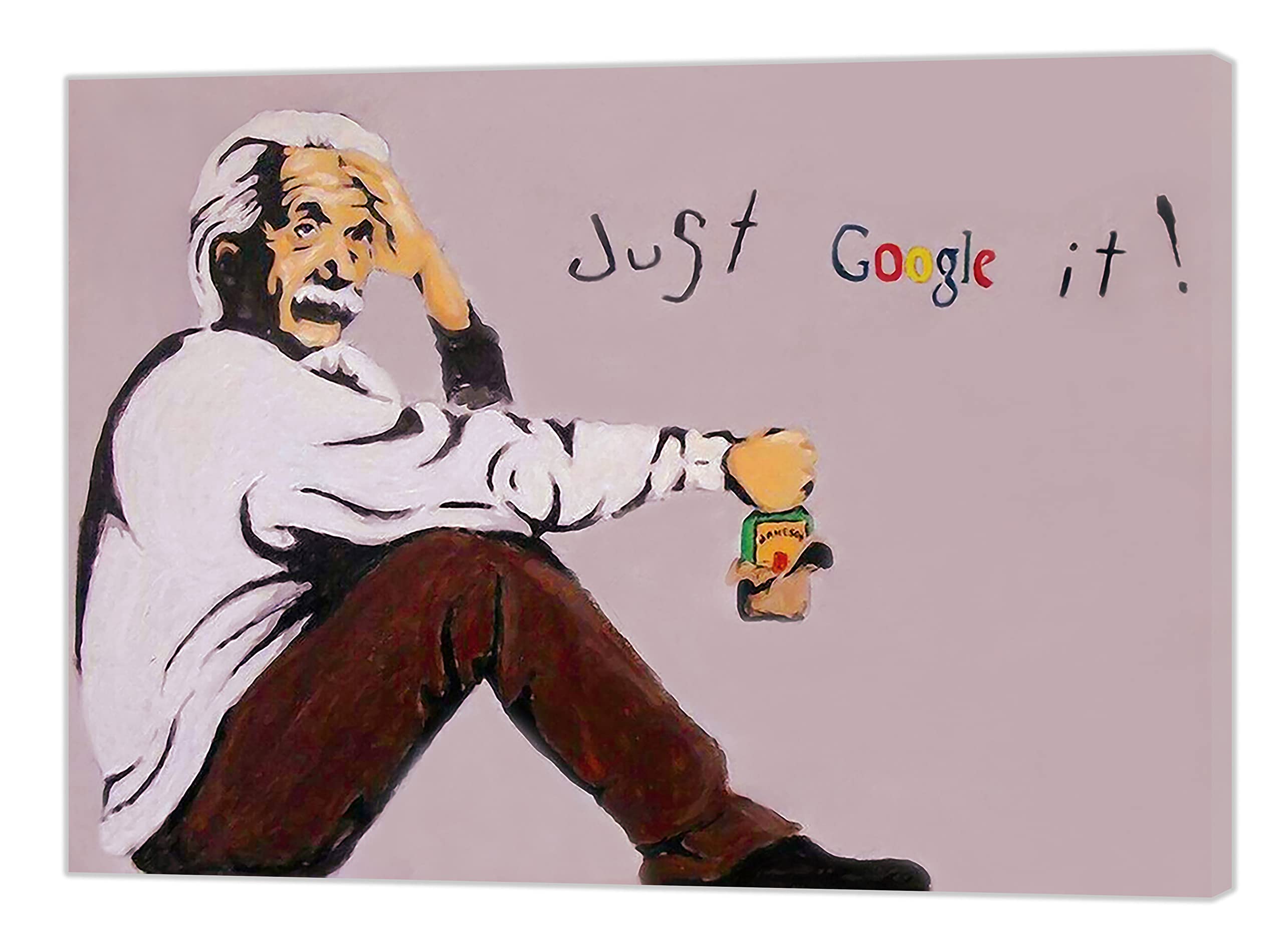 ARTSPRINTS Banksy JUST Google Einstein Picture Paint Picture Reproduction Print On Framed Canvas Wall Art Home Decoration 20 x 12 inch(50x 30 cm) -18mm Depth
