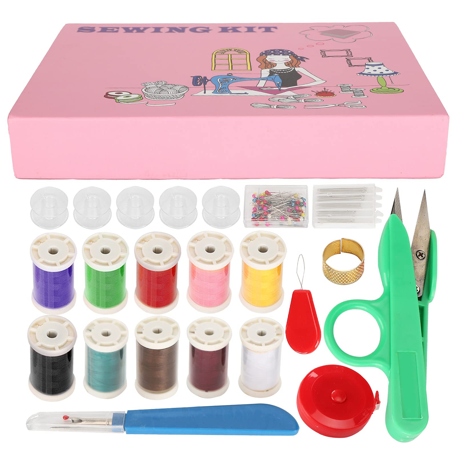 Kuuleyn Nähsets-Zubehörset mit scharfer, dicker Schere, stabilen Klingen, Stickmaschine, Nadel, Faden, Schere, Lineal, Spule zum Nähen, Schneidern, Schneidern, Quilten, Zuhause