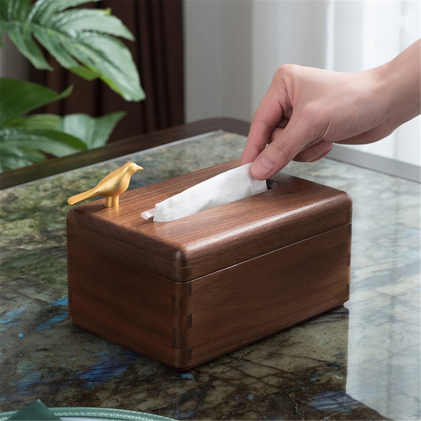 Soporte para Caja de pañuelos Dispensador de servilletas faciales Escritorio con Cubierta Creativa Madera Nogal for Caja pañuelos, Sala Estar y hogar*