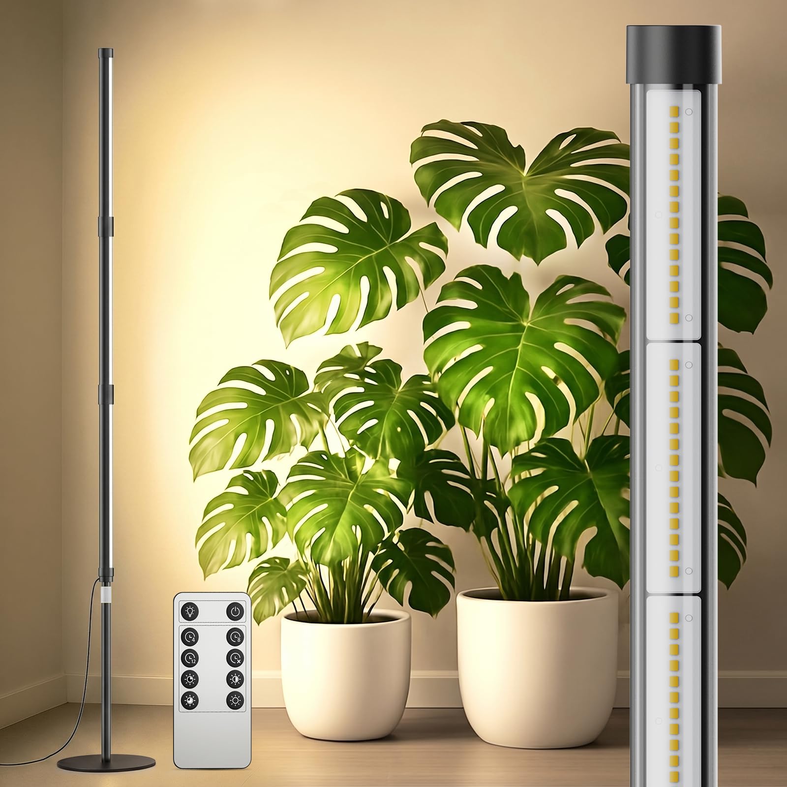 SANSI T10 Lampada da Coltivazione, Spettro Completo per Piante da Interno, 55W con 168 LED, Timer 4/8/12H, 4 Livelli di Luminosità, Altezza Regolabile 159–189cm, Luce 4000K per La Crescita