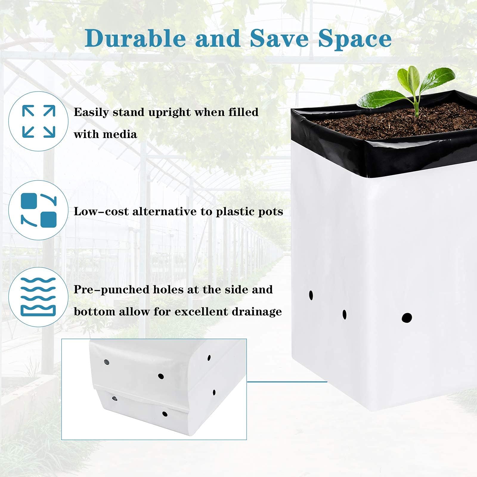 YSSOA Lot de 100 Sacs de Culture de 10 litres, conteneurs en Film de Panda Noir et Blanc pour semis, Sacs en Plastique épais pour tomates, Pommes de Terre, Carottes, Taro-Jardin pépinière et