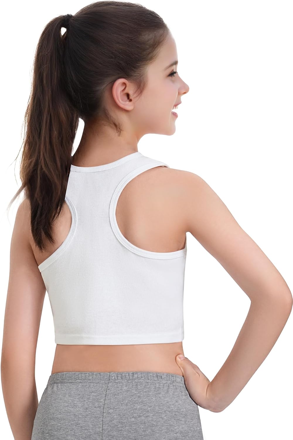 2 Pack Girls Tank Tops Cute Crop Tops for Teen Kids Ribbed Knit Athletic Dance Basic Top Size 5-14 Years - Image 4