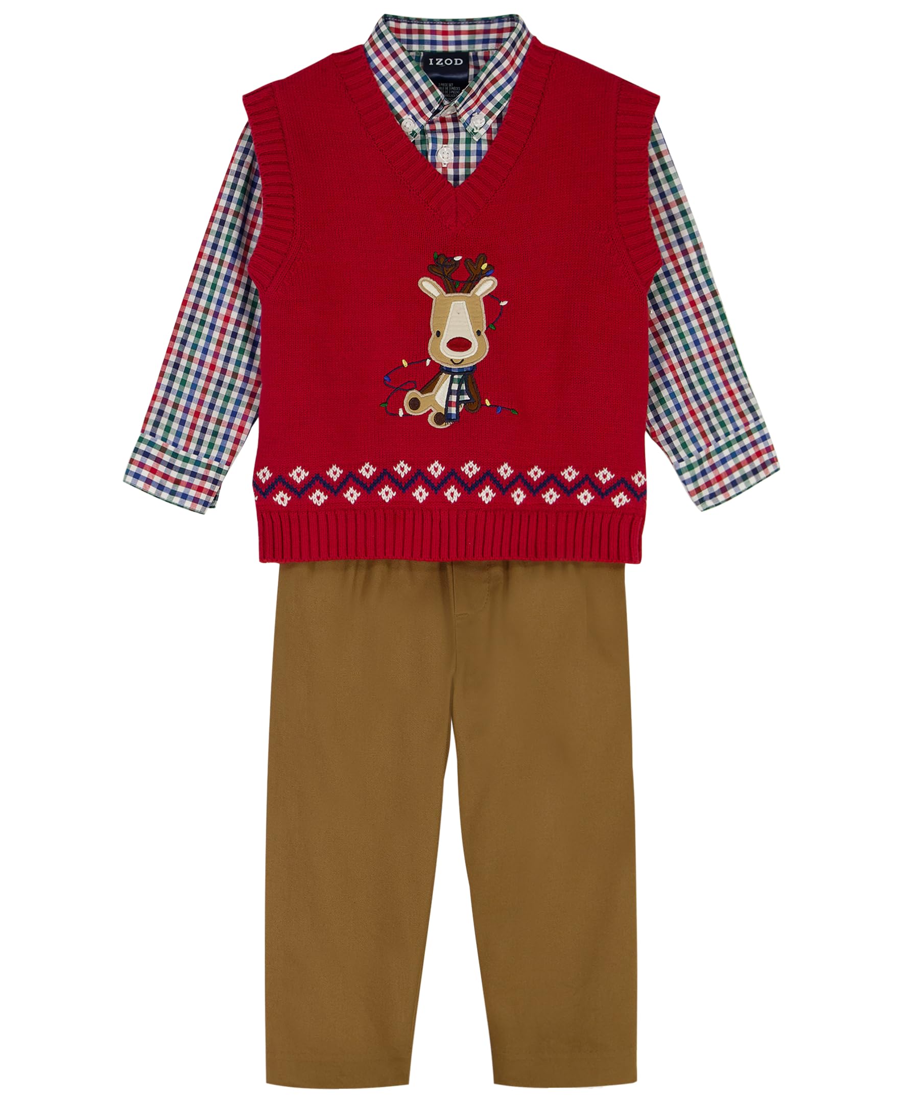 IZOD Boys' 3-piece Holiday Sweater Vest, Dress Shirt, and Pants Set