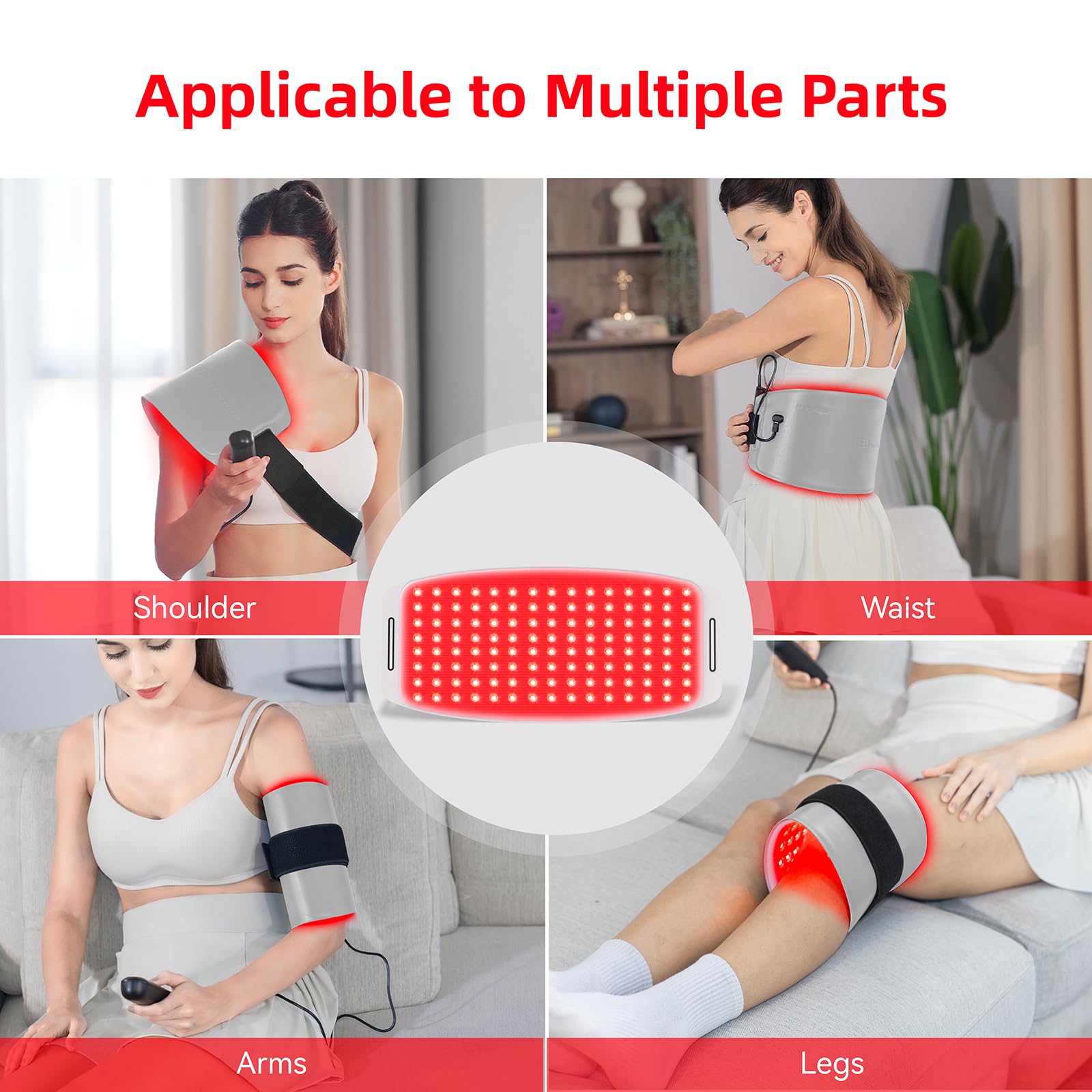 Cinturón Terapia de Luz Roja con Triple-Chip LEDs, 660nm & 850nm, Control Remoto Recargable – 43 × 20 cm Fototerapia Infrarroja para Dolor Muscular, Tejido Seguro para la Piel