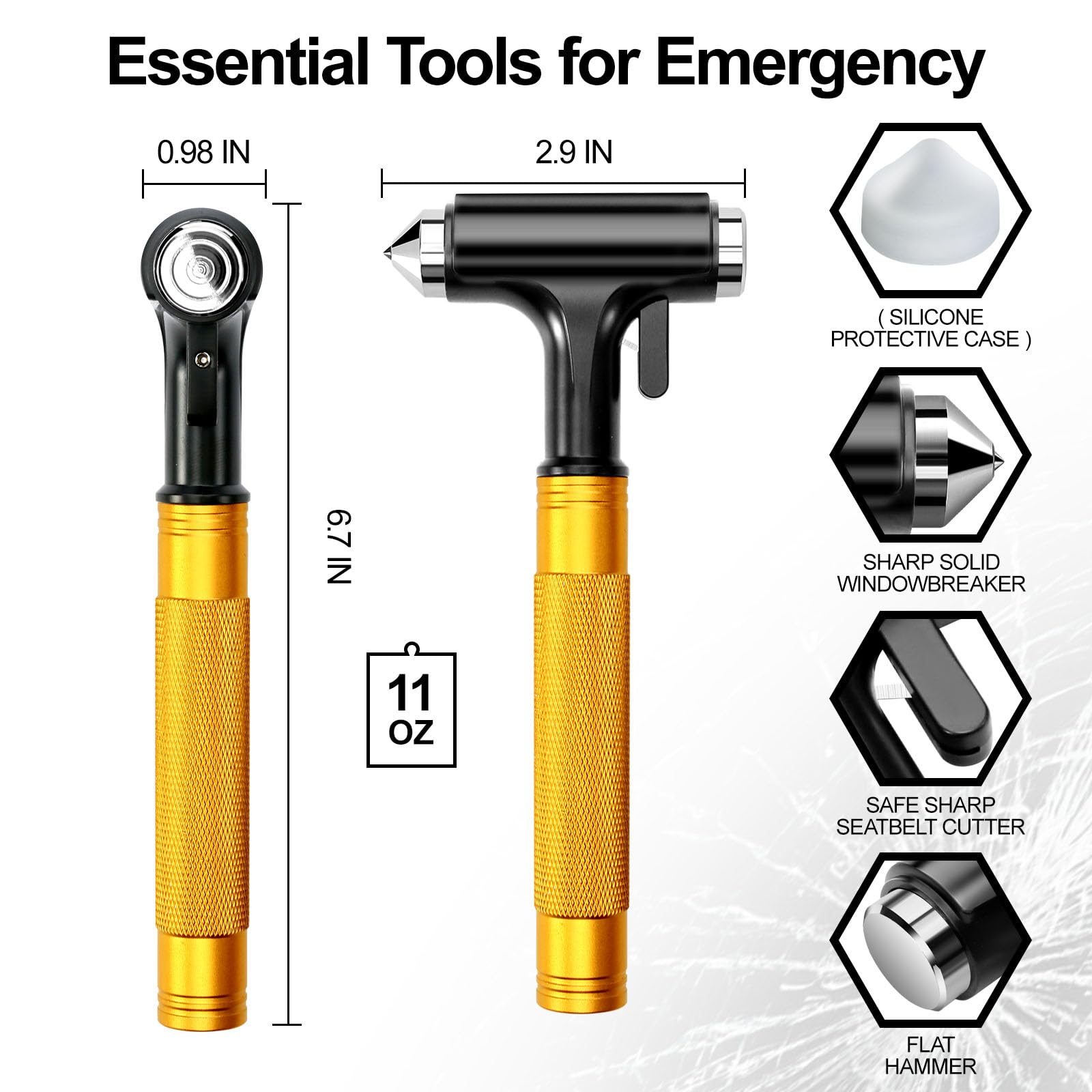 Kosiy Car Safety Hammer - Emergecy Car Escape Tool, Metal Window Hammer, Glass Breaker with Seat Belt Cutter, Hard Aluminium Alloy Head Design