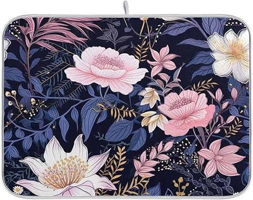 Tapete de secado de platos de flores coloridas, tapete reversible de 16 x 18 pulgadas, tapete de drenaje de platos de secado rápido para decoración