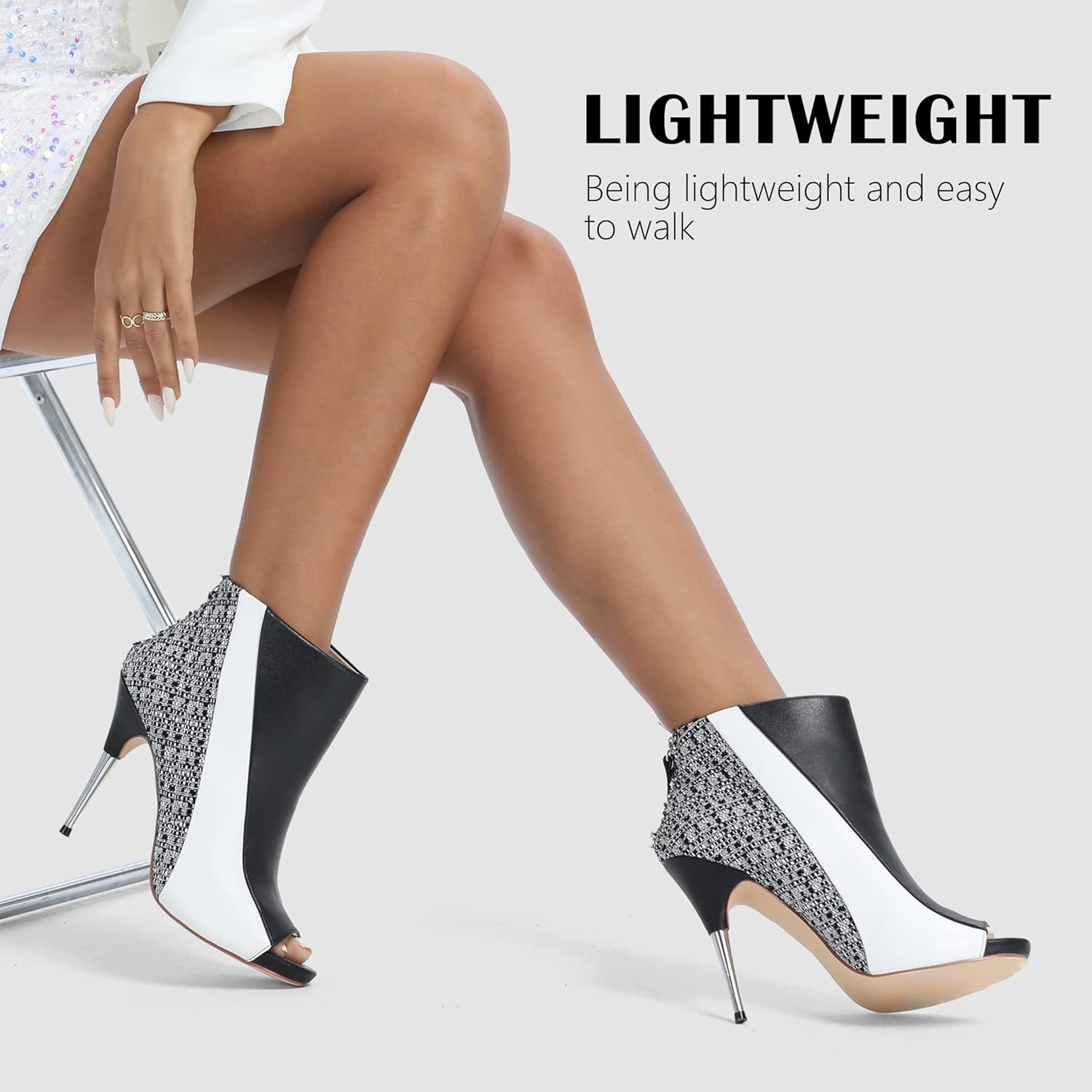 CAMSSOO Ankle Boots for Women, Peep Toe Stiletto Zipper Fashion High Heel Booties Party Wedding Prom - Image 5