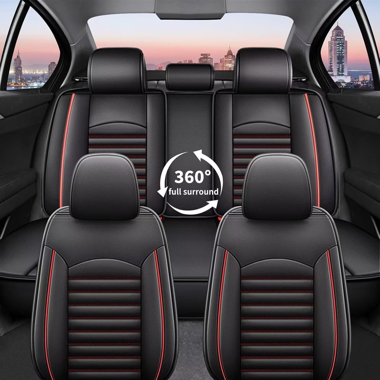 Car Seat Covers Fit for Toyota Prius V 2012-2017 Faux Leather Seat Cover Full Set Compatible Airbag Waterproof Seat Cushion Automotive Interior Accessories(2 Rows 5 Seats)-Red Line