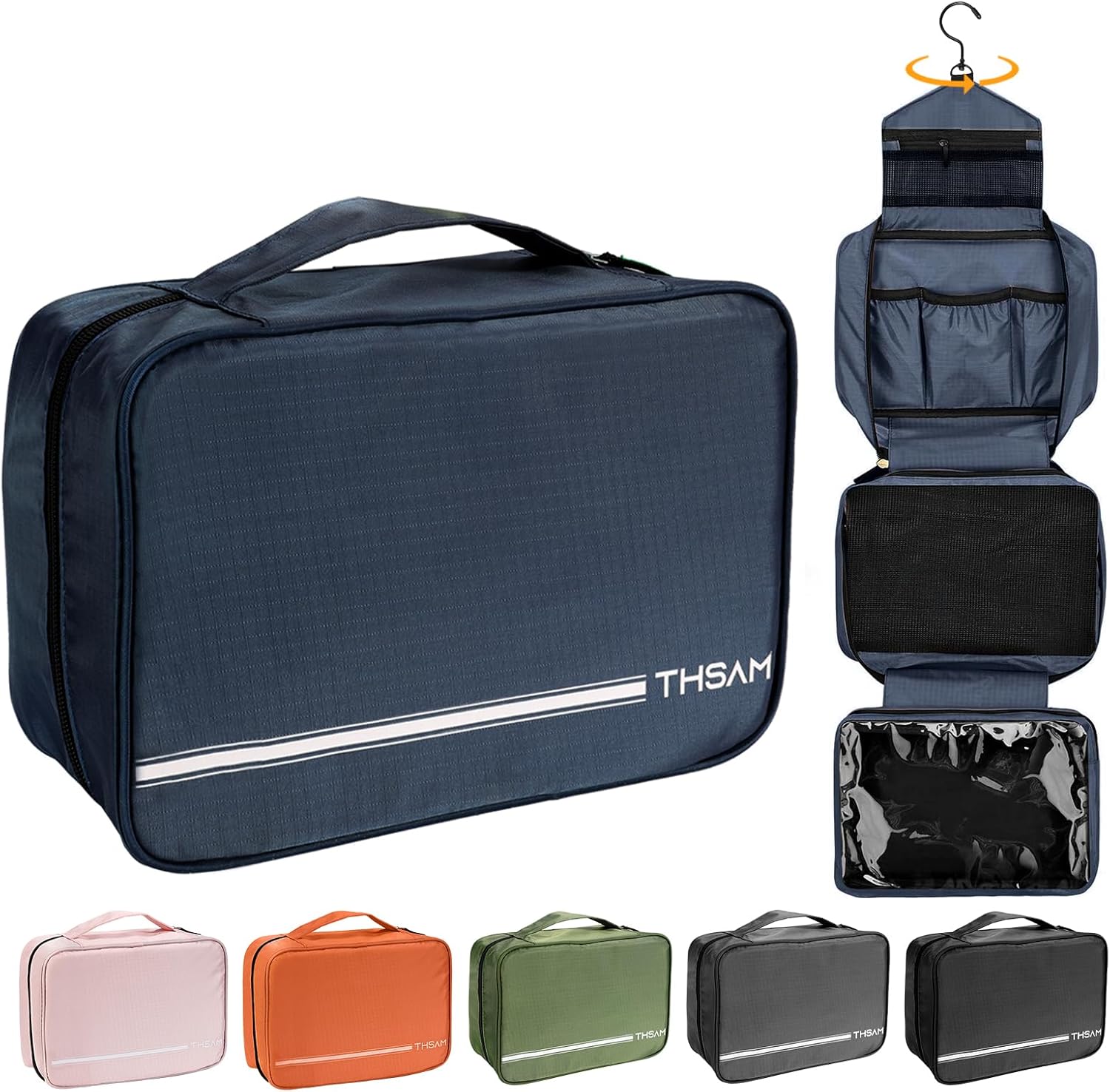 Travel Toiletry Bag for Women Men – Portable Large Hanging Organizer Makeup Bag for Cosmetic, Shampoo, Conditioner, Brushes Set, Cosmetic, Travel Accessories Essentials, Navy-blue