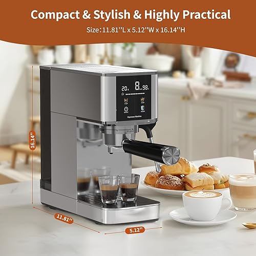 Miniatura 7 de Kismile Máquina de café expreso de 20 bares, cafetera profesional con pantalla LED y tanque de agua extraíble de 48 onzas, embudo de cápsulas y