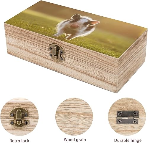 Miniatura 3 de Mini cerdo caminando en el patio al atardecer caja de madera cajas de almacenamiento de joyas con tapa con bisagras, contenedor de madera, caja de