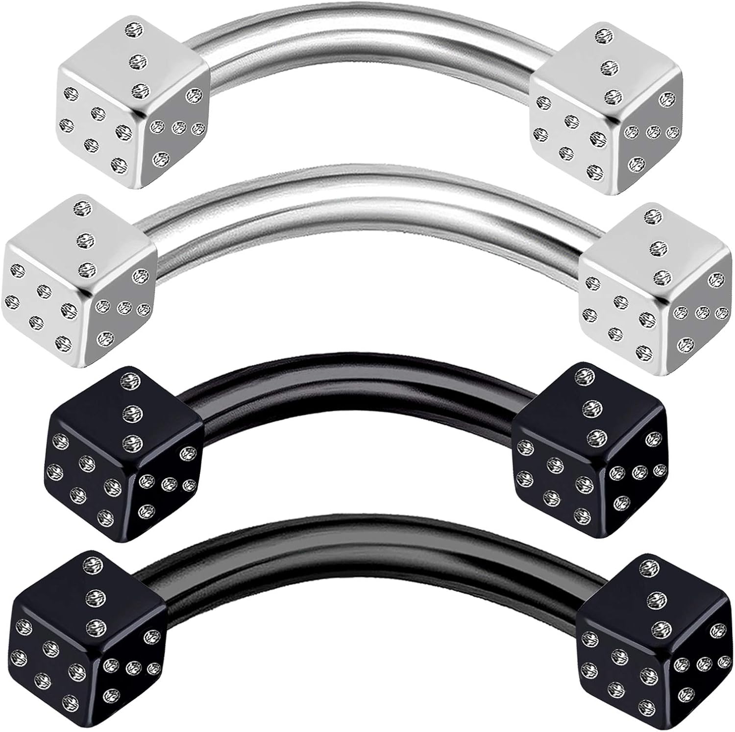 4Pcs Surgical Steel Black Anodized 16g 8mm 10mm Curved Barbell Piercing Jewelry Rook Tragus Daith Lip Eyebrow 3mm Dice M4196