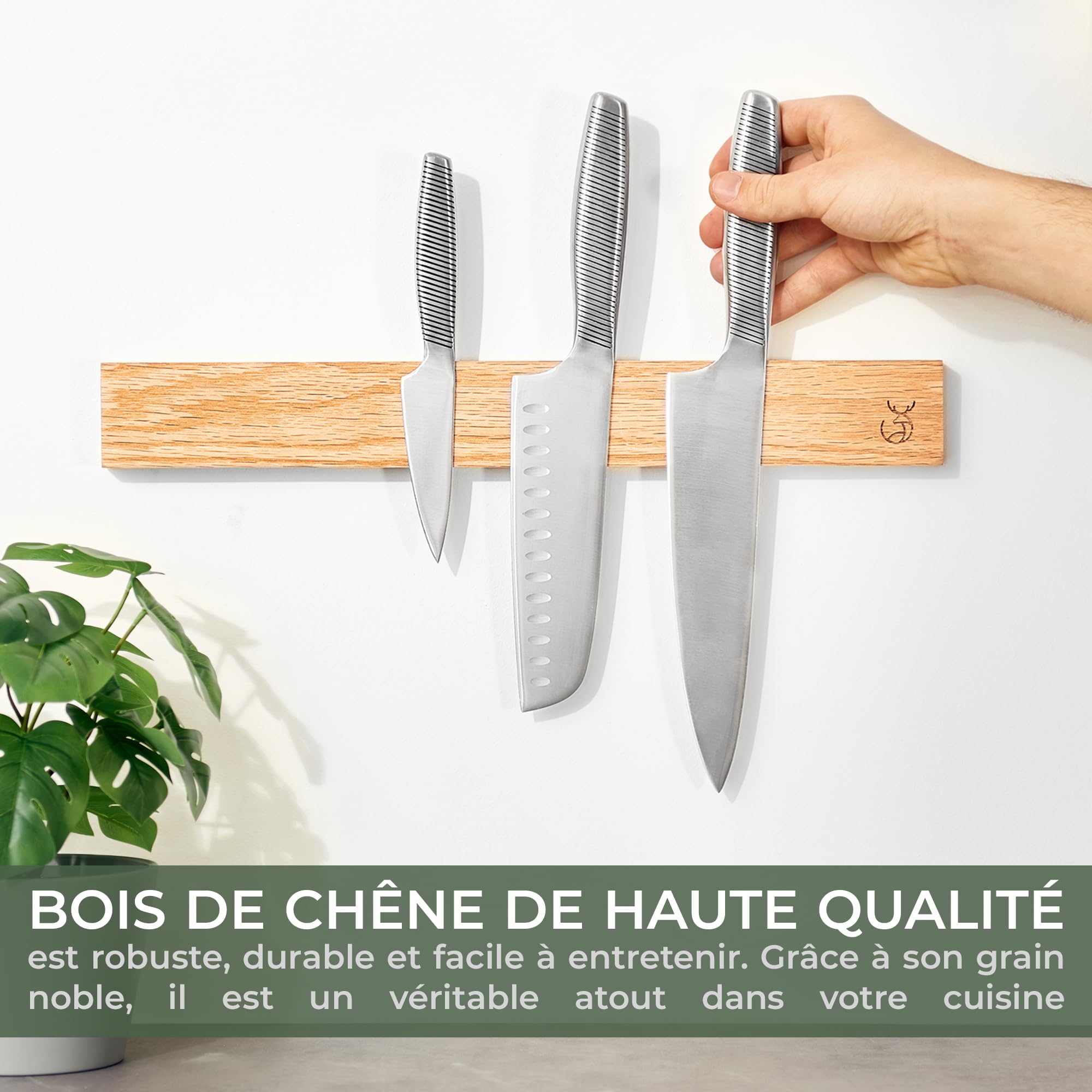 WALDWERK porte couteaux aimanté en bois de chêne (40x5cm) - barre aimantée pour couteaux - aimant couteau mural - support couteaux aimanté - rangement couteaux cuisine