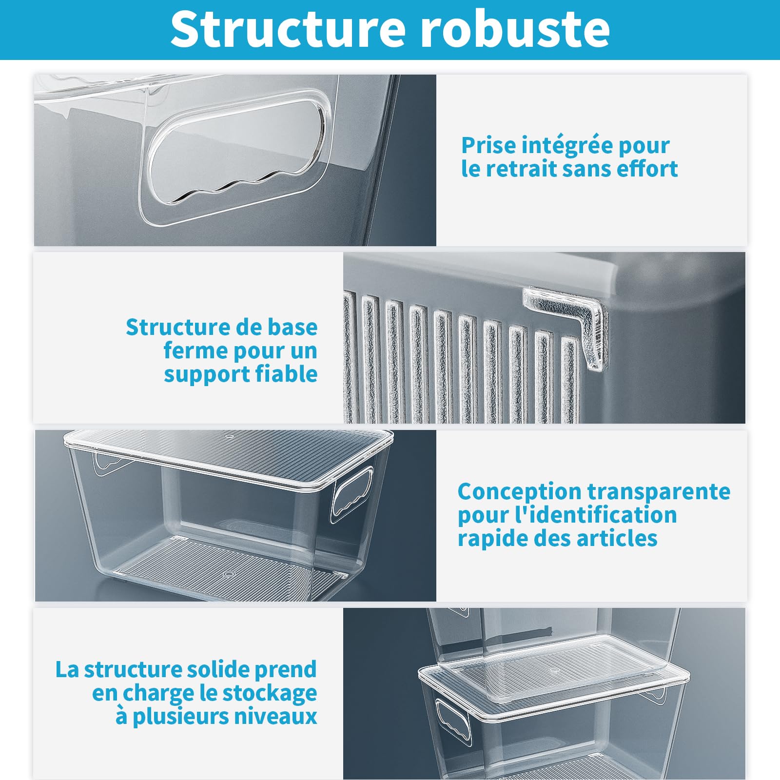Lot de 4 Boîtes Rangement Transparentes avec Couvercle