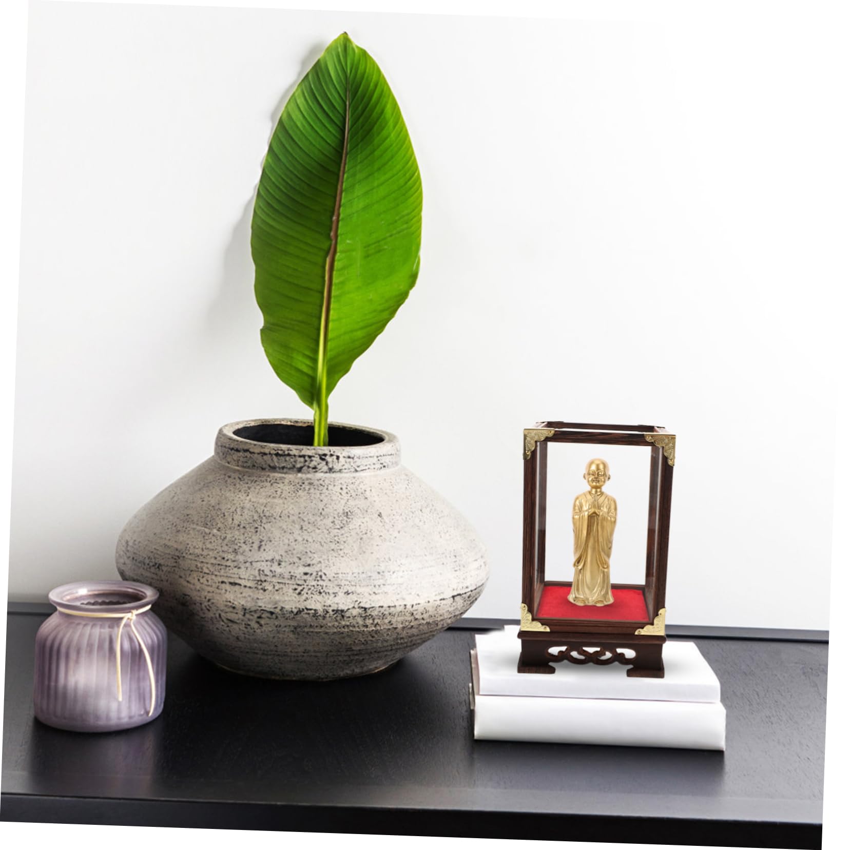 ABOOFAN Caja Expositora Transparente Ligera Diseño Creativo de Madera y Vidrio para Organizar Colecciones para Figuras de Buda y Modelos en Mesa o Gabinete