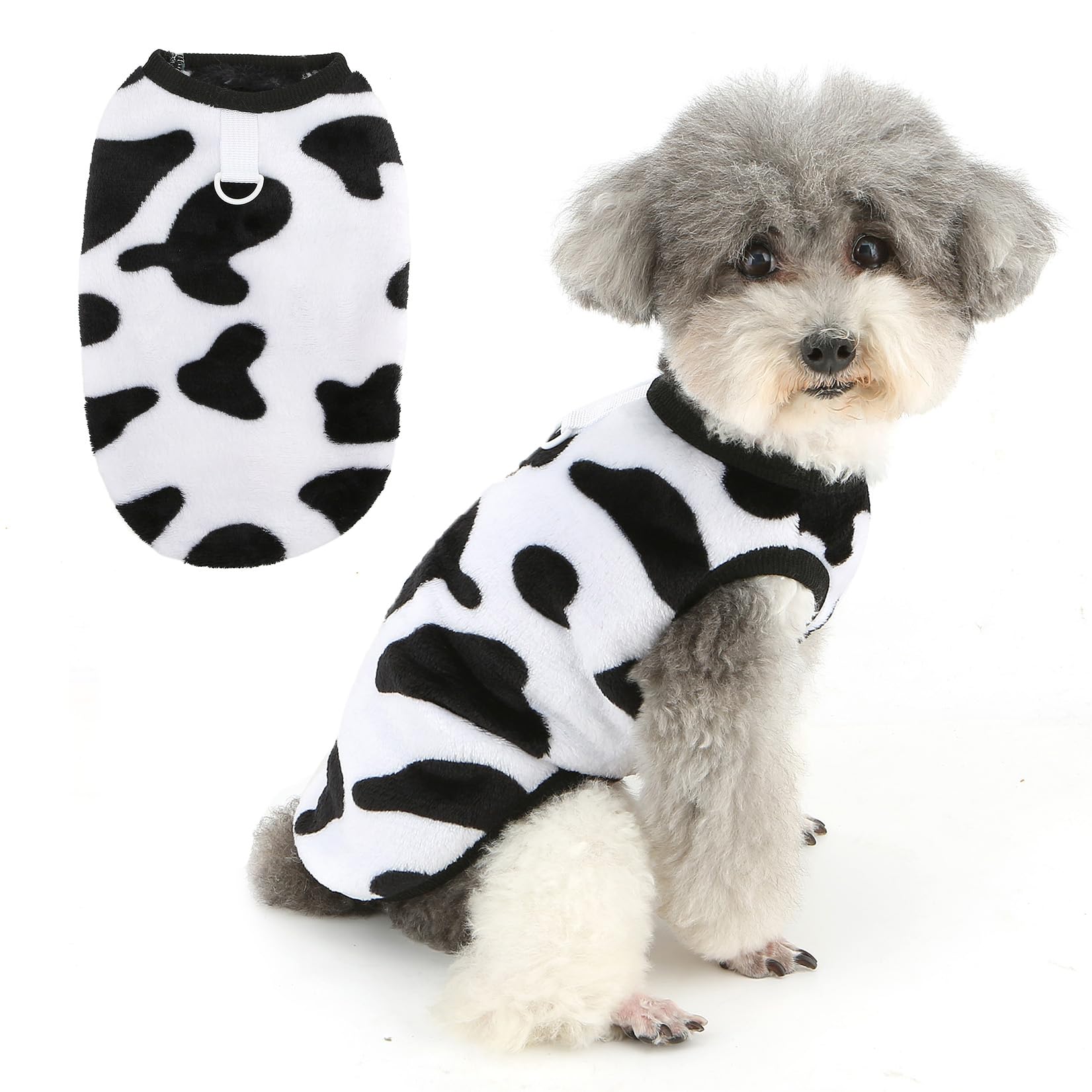 Zunea Small Dog Fleece Jumper with Leash Ring Black and White Puppy Style Pullover Sweater Coat Soft Warm Winter Fall Vest Jacket Clothes Cold Weather Pet Apparel for Chihuahua Yorkie XL