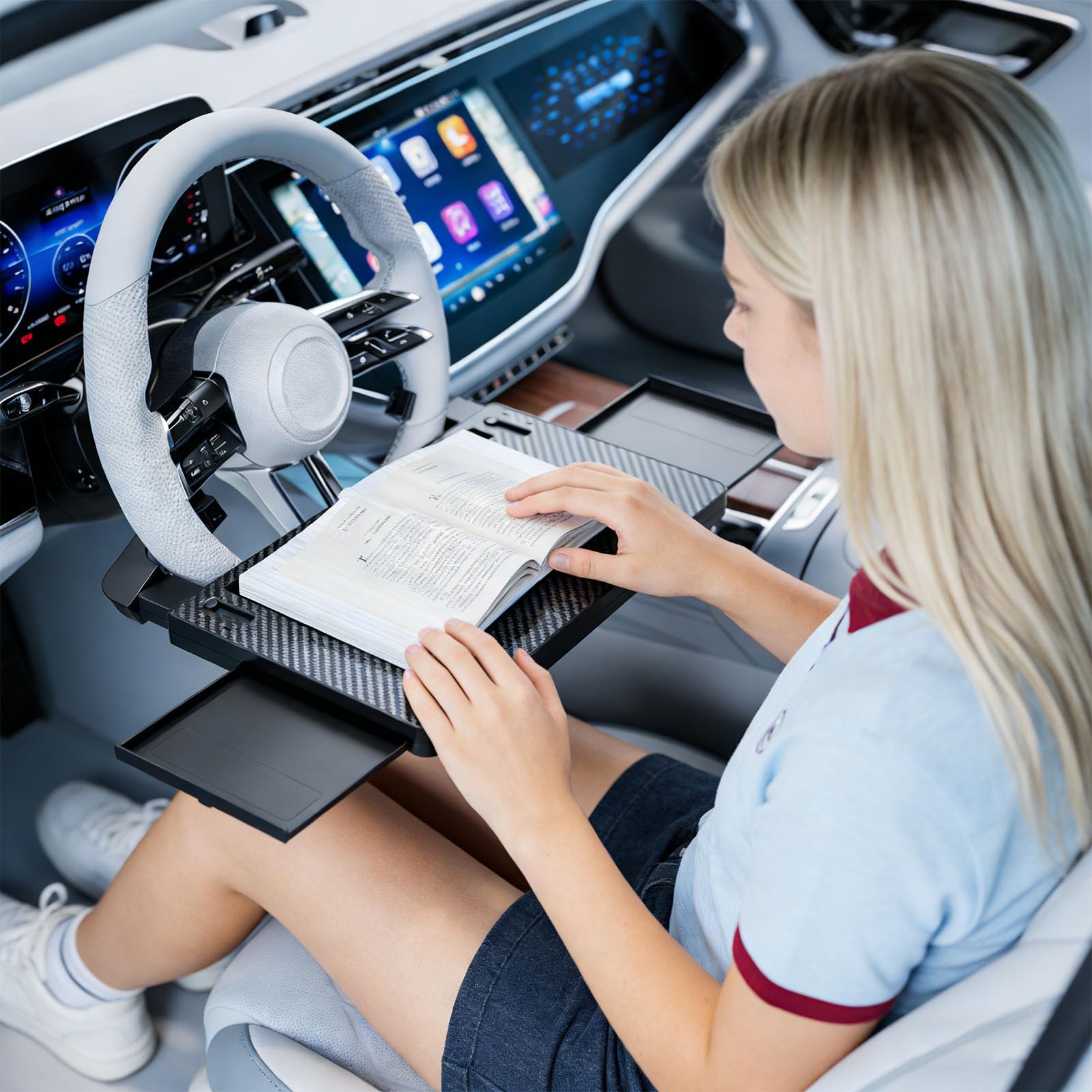 Piattaforma con volante automatico in ABS permanente che offre un ' ampia area estesa da 26 pollici per la scrivania del camionista per l ' utilizzo del computer
