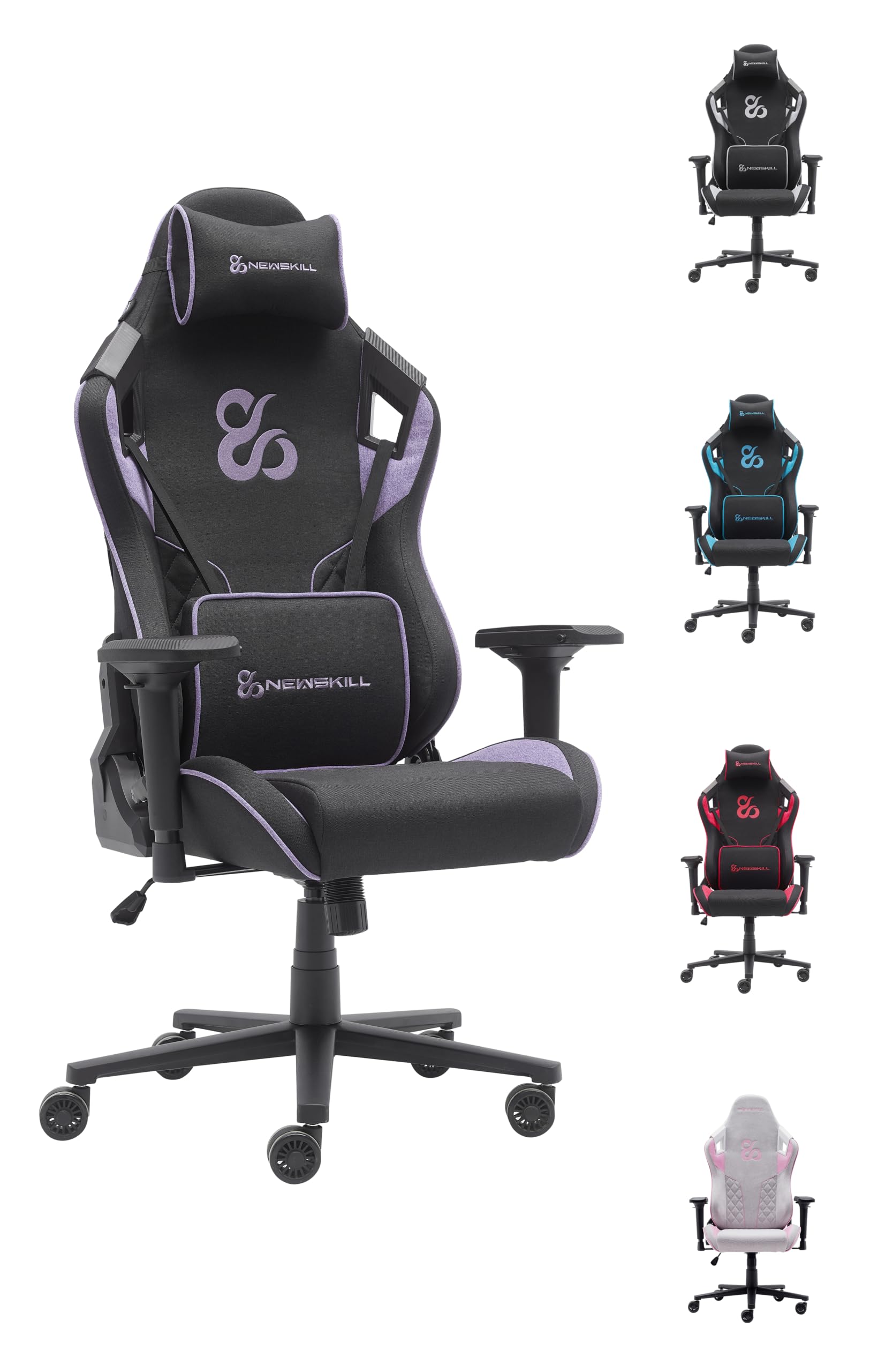 NEWSKILL Takamikura V2 Silla Gaming ergonómica con reposabrazos 4D, Respaldo 180°, Tela Transpirable y Base de Acero - Color Morado