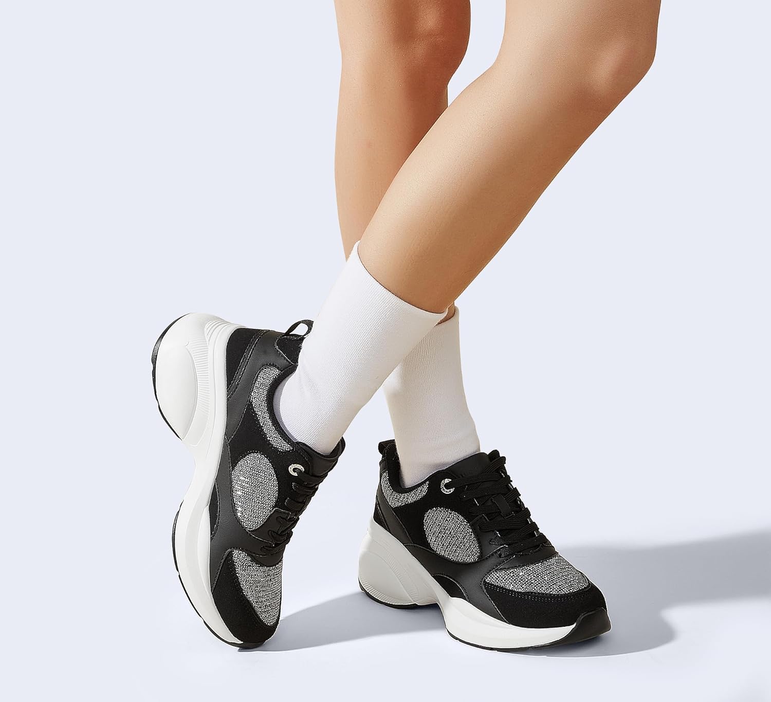 LUCKY STEP Women's Wedge Sneakers Fashion Heeled Cliff Platform Glitter Lace Up Metallic Casual Shoes - Image 7