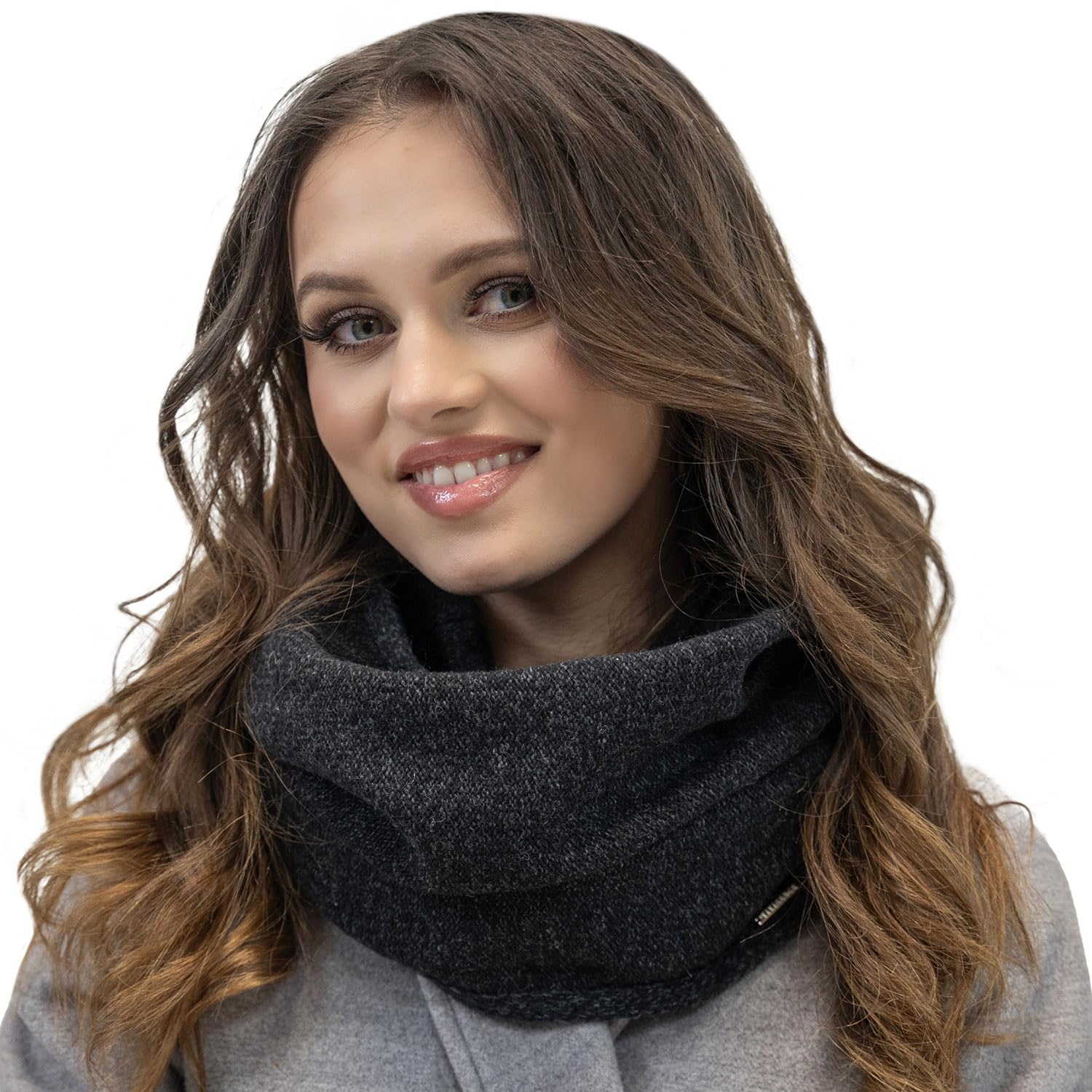 Vivisence Luxurious Wool Snood Scarf With Timeless Soft And Warm Melange Pattern Foldable Ultimate Warmth And Style Ideal For Cold Winter And Autumn Weather, Black Melange,UNI