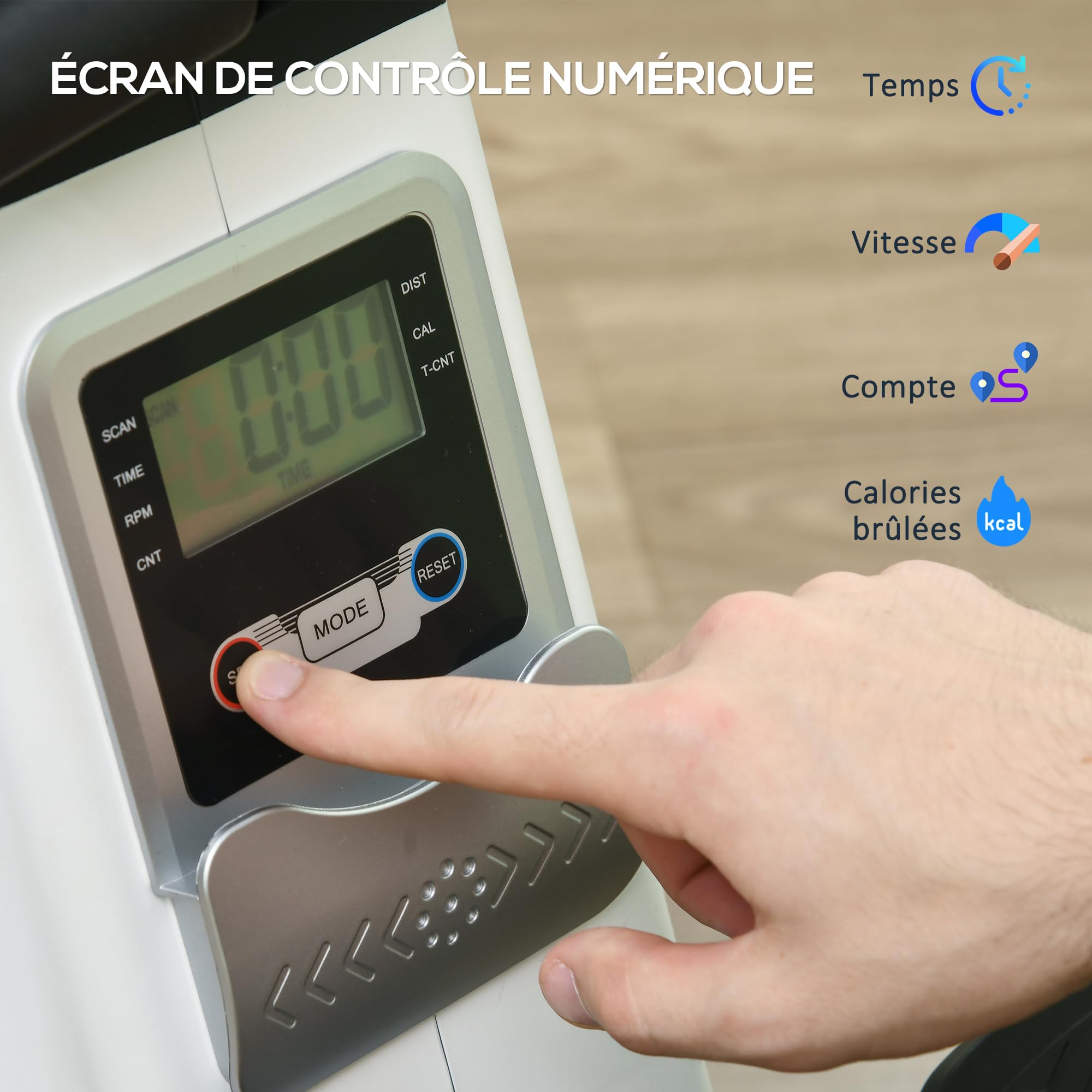 SPORTNOW Rameur d'appartement Pliable, Aosom.FR x FFHandball, avec freinage magnétique Silencieux, 8 Niveaux de résistance, écran Multifonction LCD, en Acier Noir Blanc