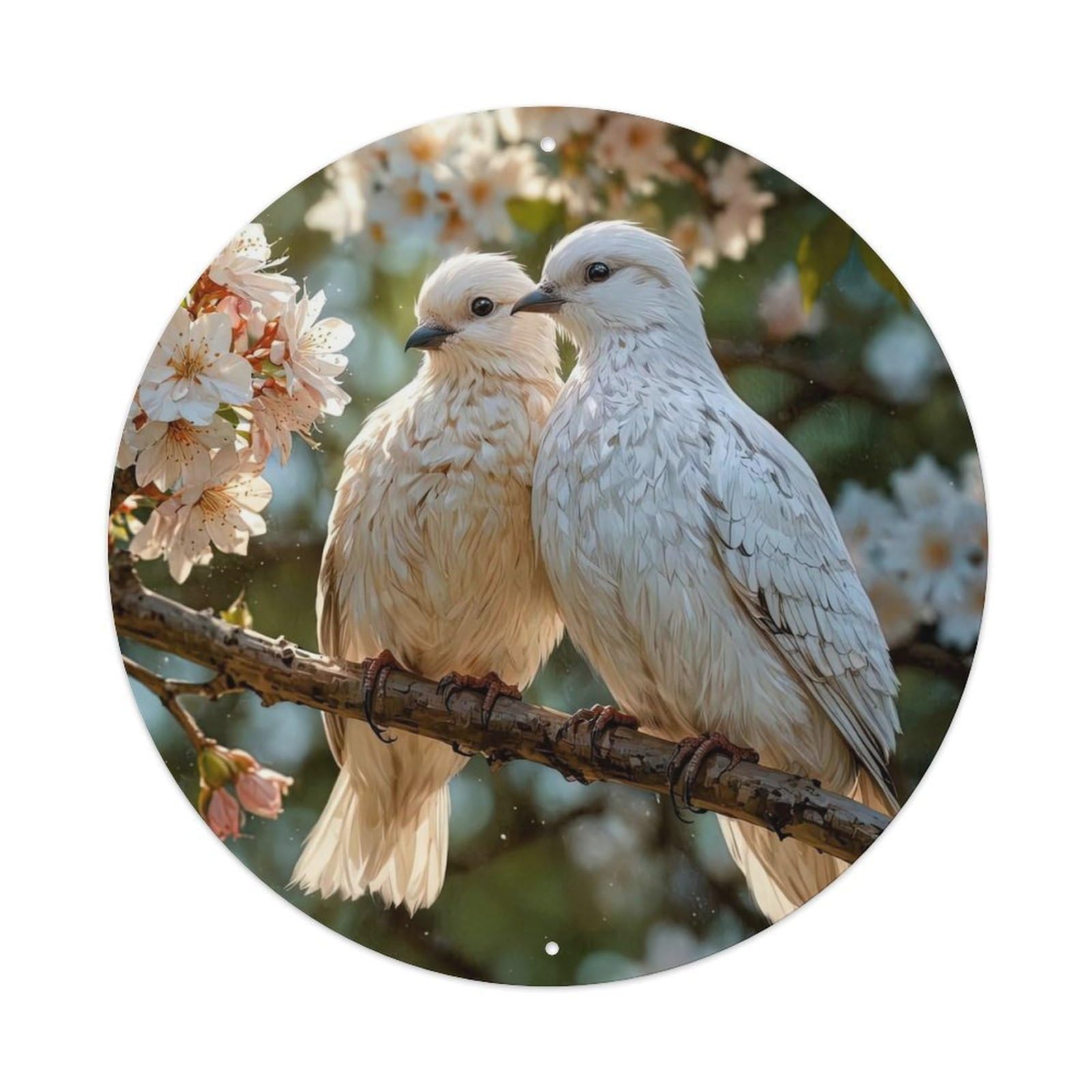 Cwbufd Vintage Style Spring Birds White Doves On Cherry Blossom Branch Nature Photography Vintage Metal Tin Sign Plaque Wall Decor For Cafe, Club Bar, Office, Garden Metal Poster 8X8inch
