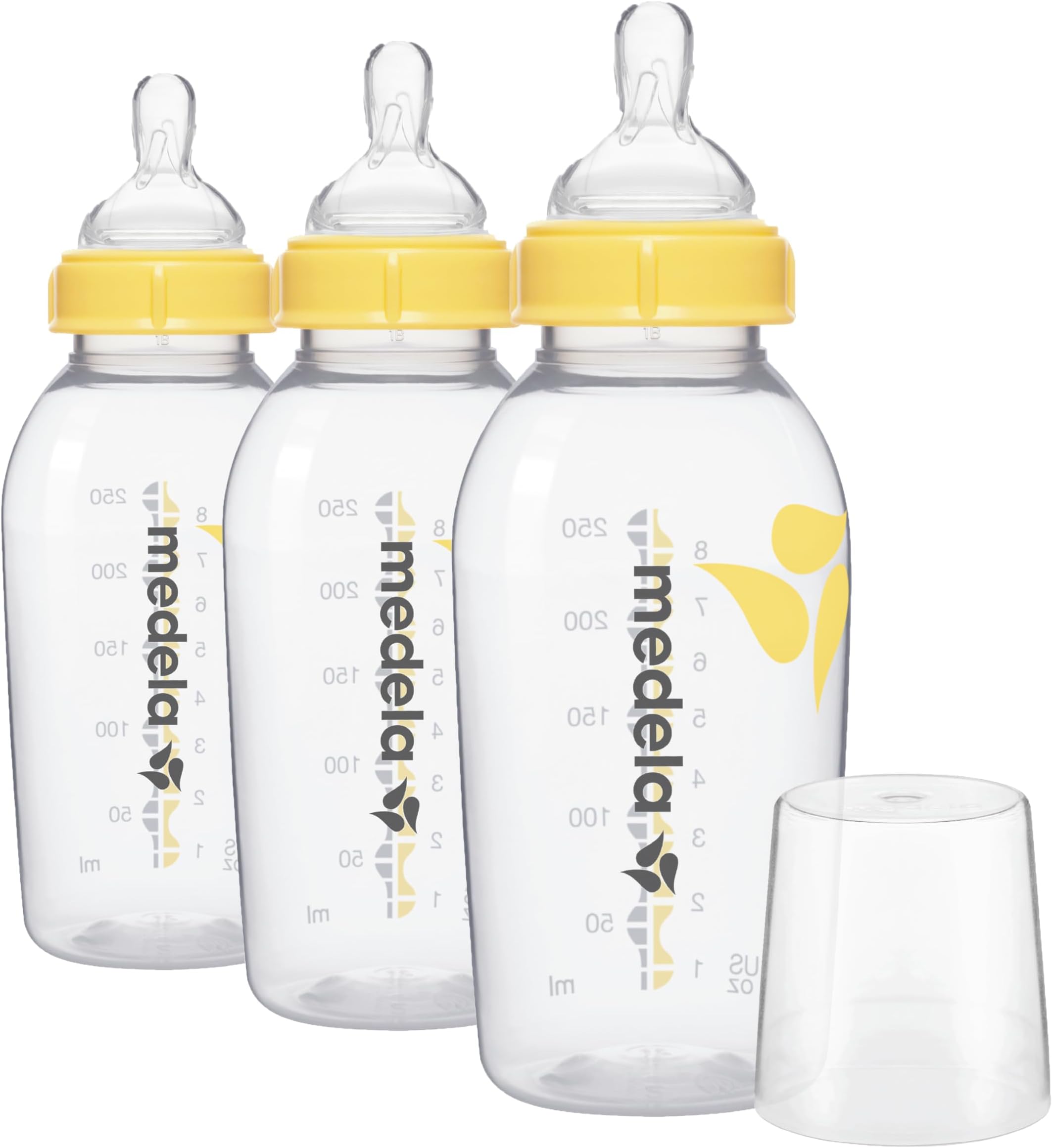 Medela 8 Oz Breastmilk Bottle Set WITH Six Medium-Flow Wide Base Nipples (3 x 8Oz/250ml bottles)