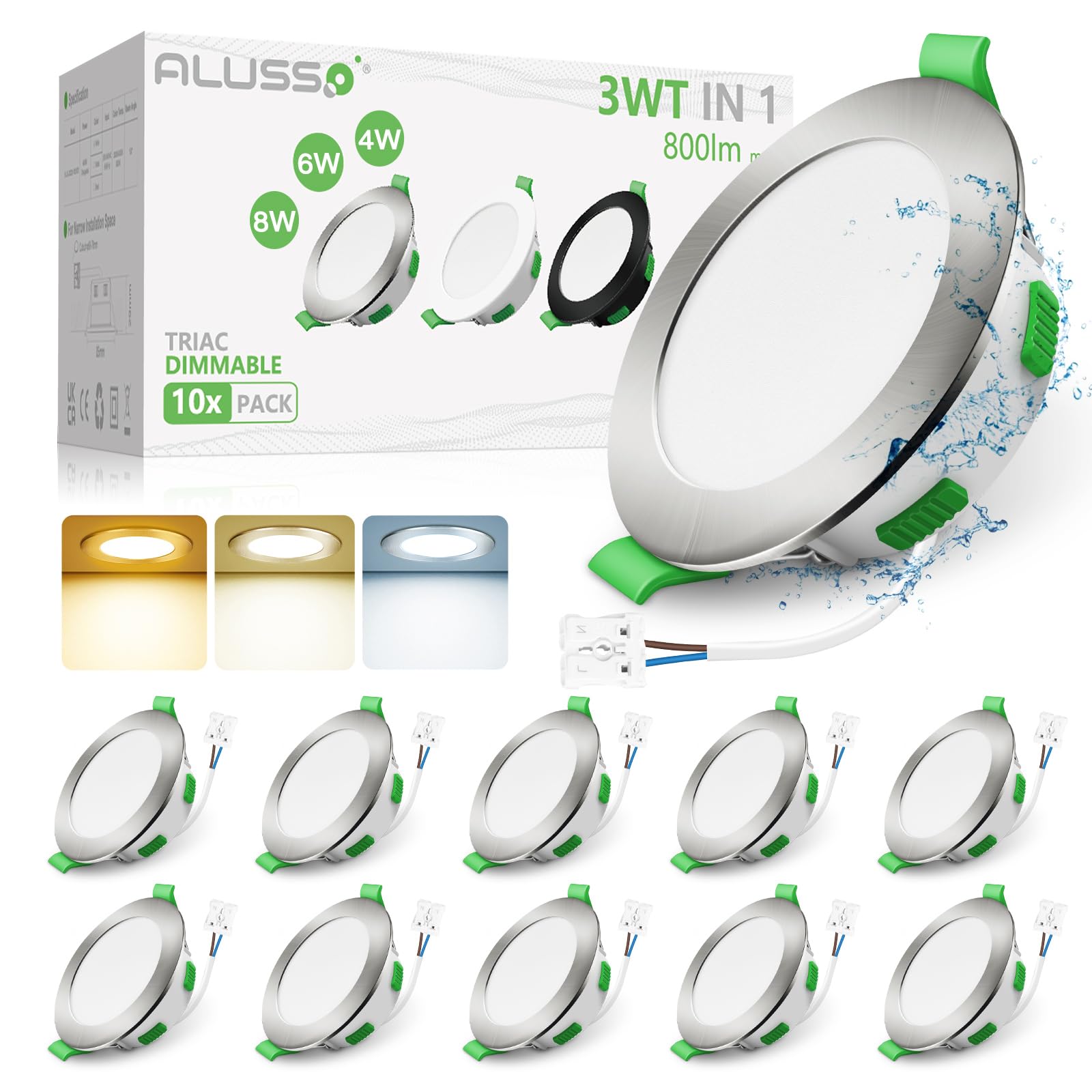 ALUSSO LED Slim Downlights Dimmable 4W 6W 8W Selectable Recessed Ceiling Lights
