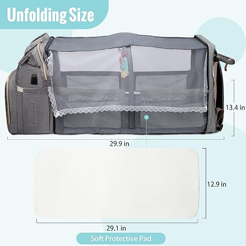 Miniatura 2 de Bolsa de pañales para bebé, mochila para niños y niñas, multifunción, portátil, moisés para mamá, Gris, Moderno