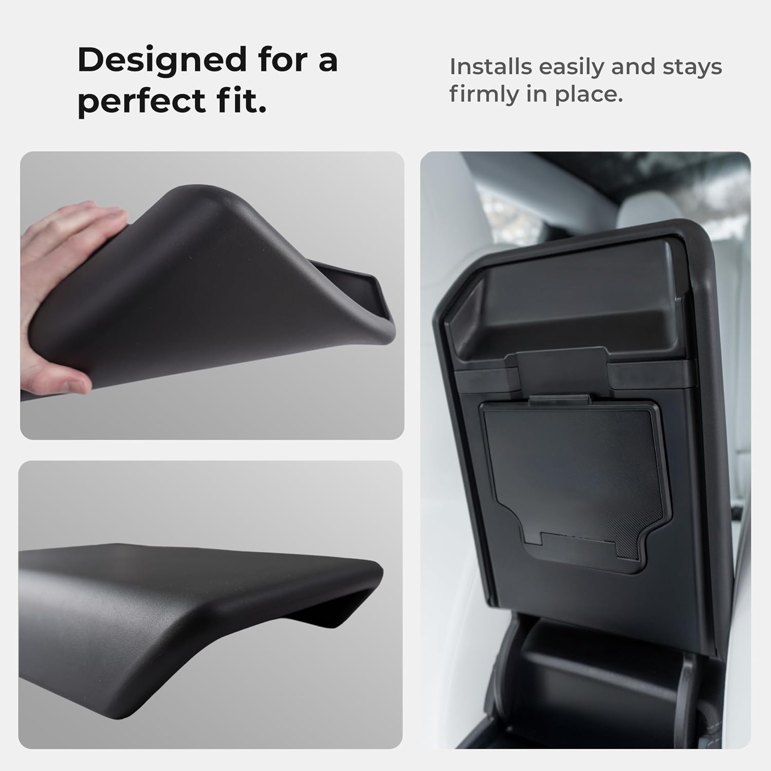 Center Console Armrest Cover for Tesla Model Y Juniper (Standard, Premium & Performance 2026/25) and Model 3 Highland (Standard, Premium & Performance 2026/25/24) - Black