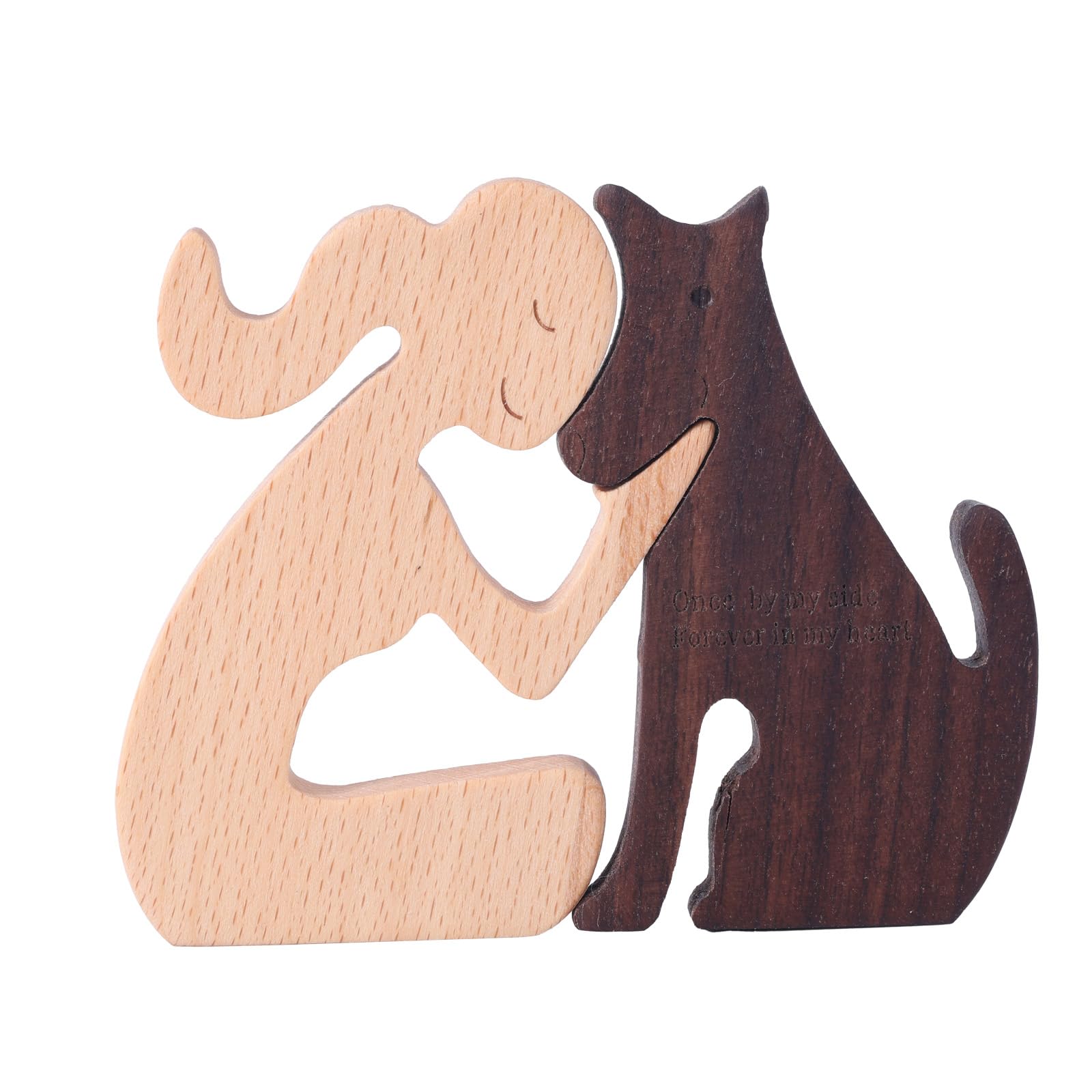 BOXOB 2pcs Wooden Dog Figurines, Dog Memorial Gifts Wooden Carving Sculpture Pet Statues for Home Decor Loss of Pet