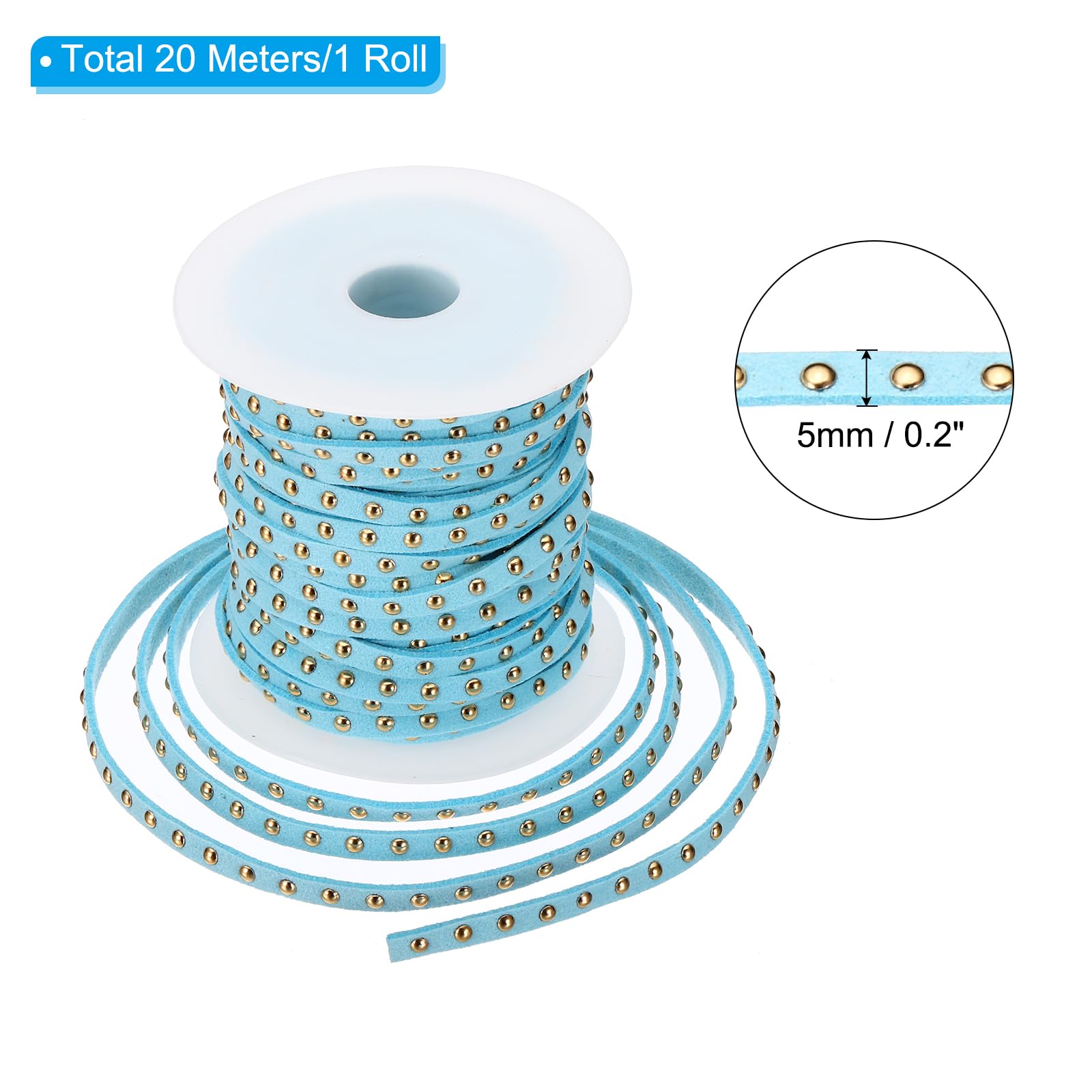 PATIKIL 65.6ft Studded Faux Suede Cord Rope for Jewelry Making 5mm Micro Fibre Flat Leather Lace Beading String Ribbon with Rivets - Image 2