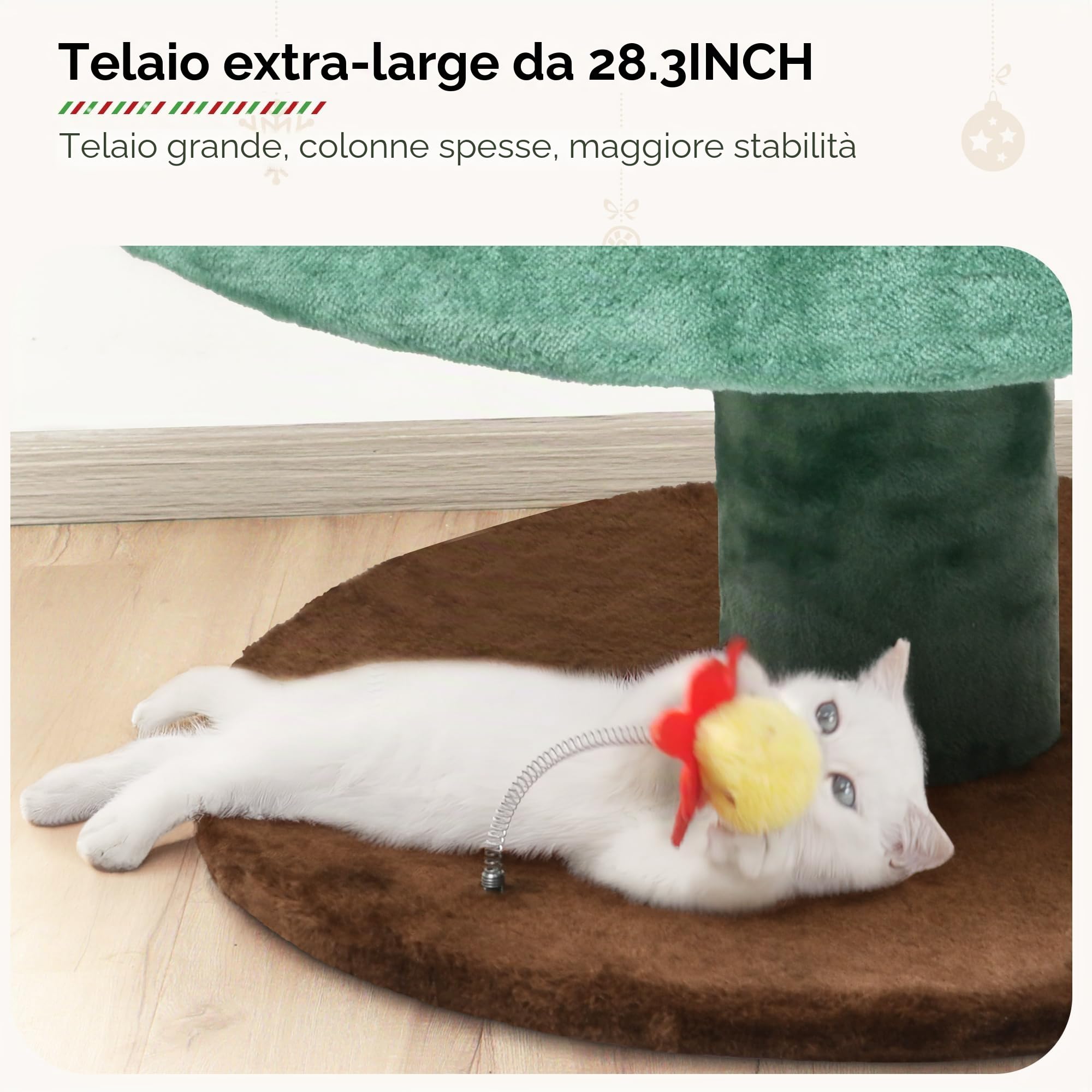 YITAHOME 160,5 cm Grande Albero di Natale per Gatti con Doppio Riparo, Torre per Gatti, con Giocattolo per Gatti, Mobili per Gatti, Decorazione Natalizia, Verde