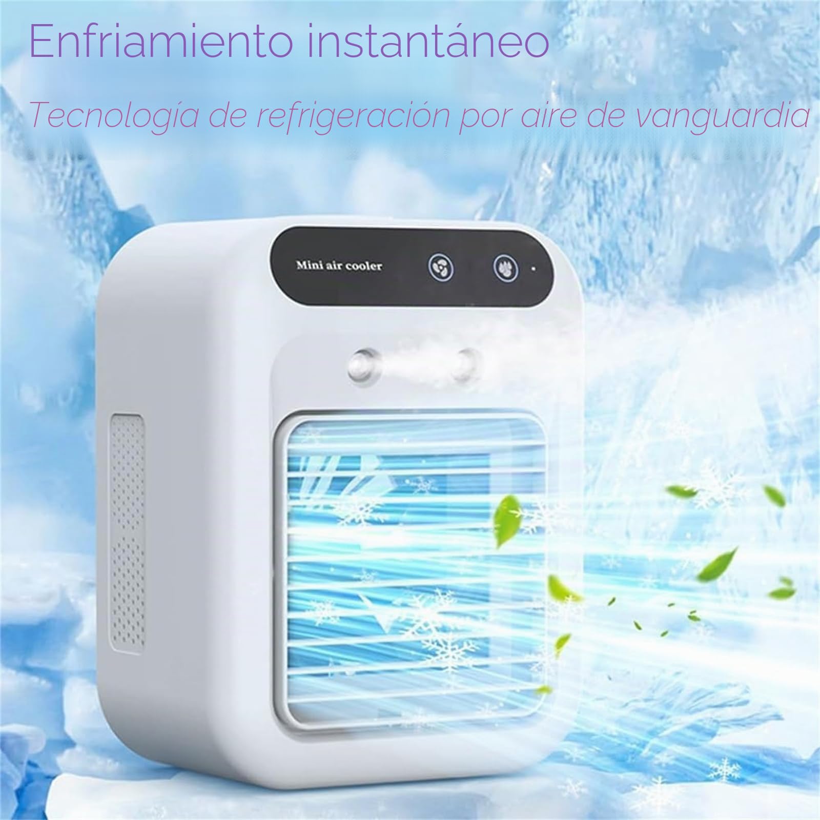 Glacier Breeze - Aire acondicionado portátil AC, enfriador evaporativo ultrasilencioso de 2 velocidades, alimentado por USB, tanque de hielo de 500 ml, mini unidad de CA silenciosa de 20 dB para
