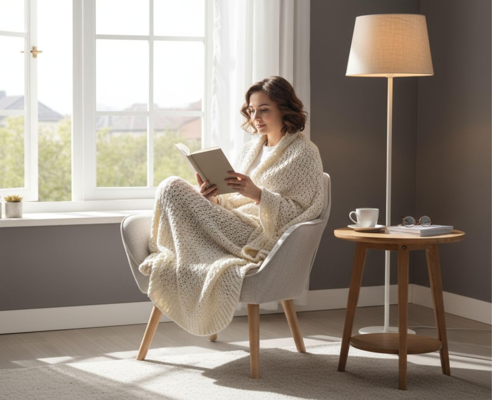 Ya-Home Poltrona Imbottita Poltroncina Moderna in Tessuto di Lino Sedia da Salotto con Gambe in Legno Poltrone con Braccioli per Camera da Letto/Soggiorno, Beige