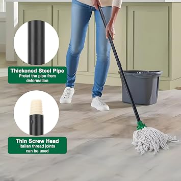 KeFanta Mop for Floor Cleaning,2 Pcs Cotton String Wet Mops Replacement Head Compatible with Microfiber Cloth Mop Refill & 0.8 Diameter Mops Handle,Green(1 Handle & 2 Heads)