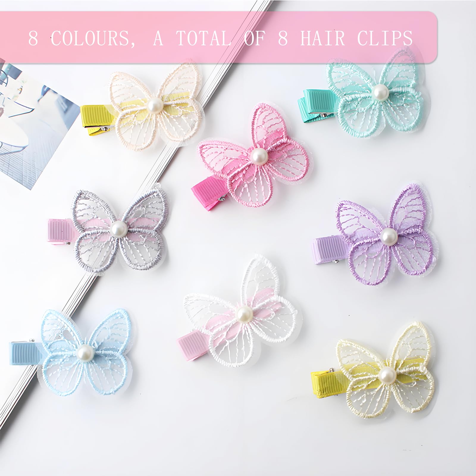 Cosyhav 8pcs Lovely Butterfly Baby Hair Clips, Fully Fabric Covered Hair Clips for Girls Suitable for Baby Toddler, Girls - Image 3