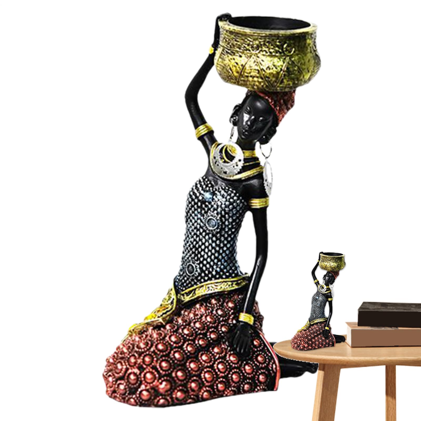 Ornements de table sculptés de femme africaine, sculpture bibliothèque