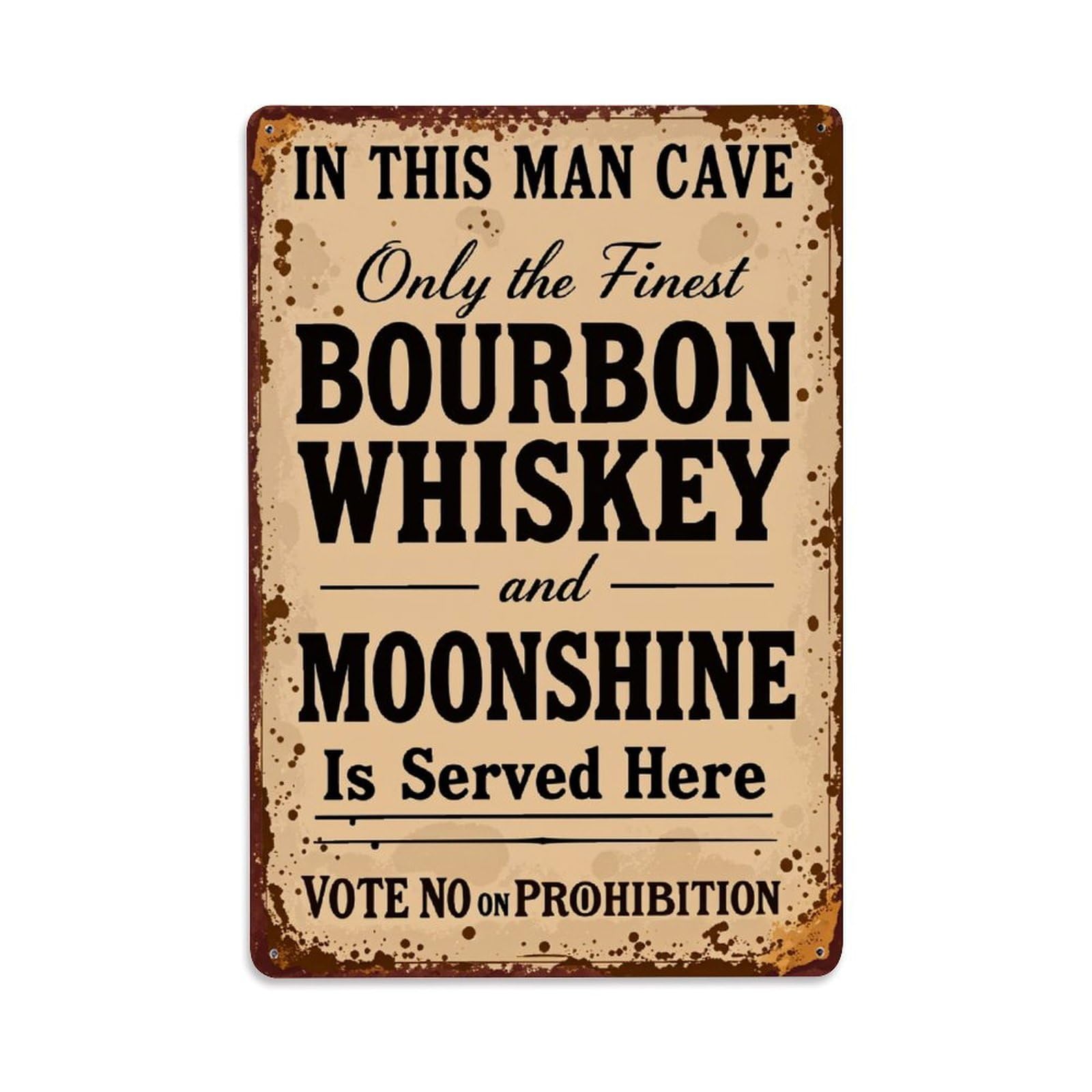 Bourbon Whiskey Moonshine Man Cave Sign Tin Sign Metal Poster Vintage Metal Signs for Home Man Cave Bar Cafe Kitchen laundry room Wall Decorations Gift 8x12Inch