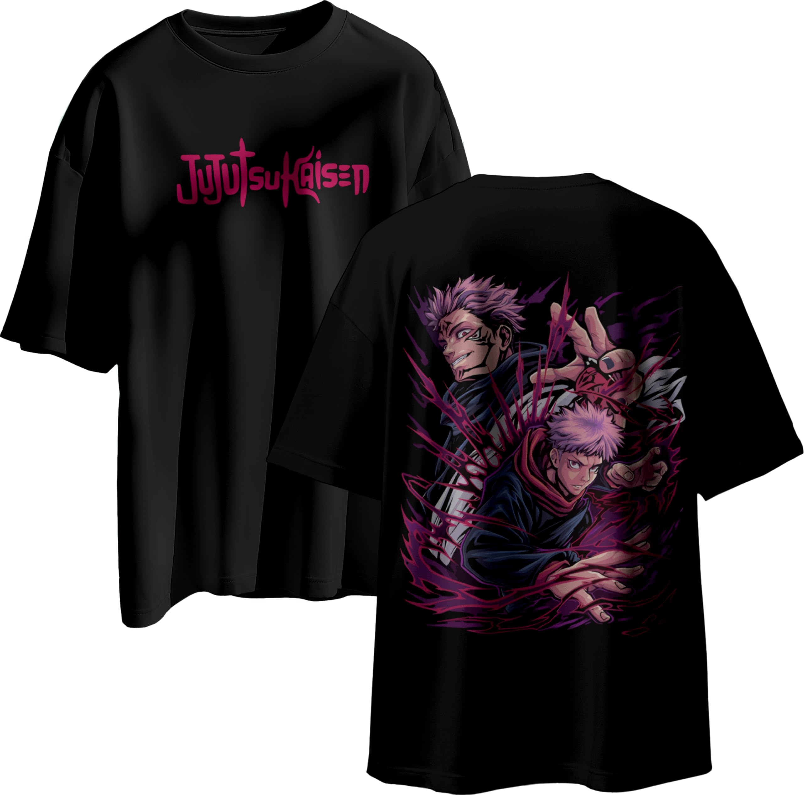 Jujutsu Kaisen Anime T-Shirt, Black Cotton, Oversized Graphic Print, Unisex. Round Neck gojo satoru Tshirt Black Half Sleeves Pure 100% Cotton