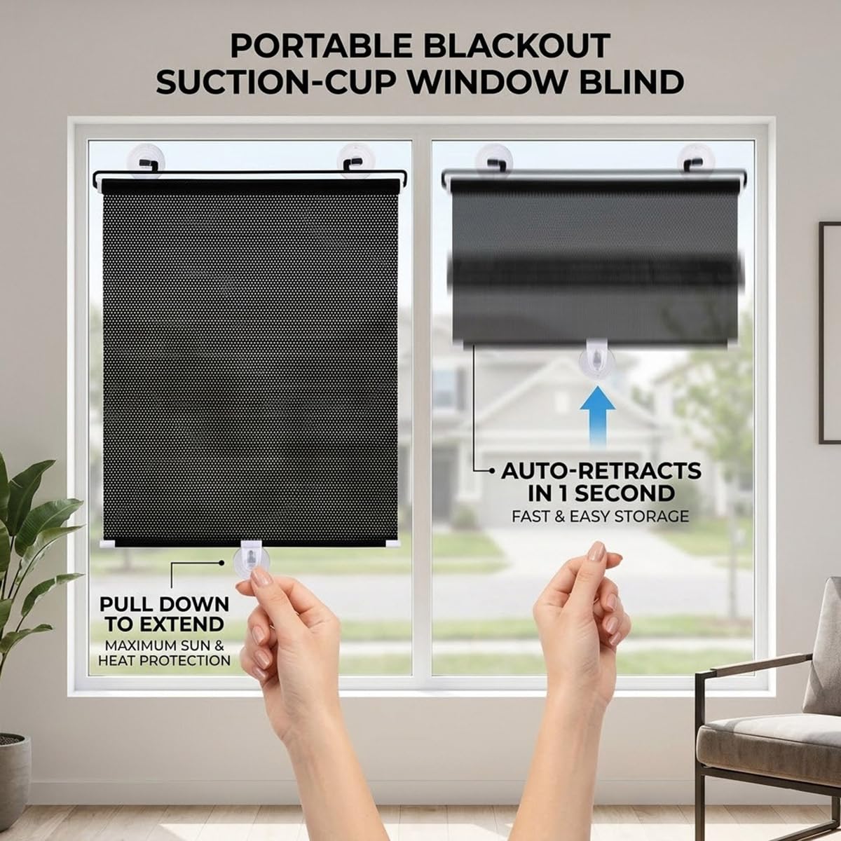 Tende a Rullo Oscurante con Ventose Senza Fori Tapparella da Interno Termica Protezione UV Tendine Parasole per Finestre in Vetro Lucernario Casa Ufficio Auto Portatili(27"Wx72"H)
