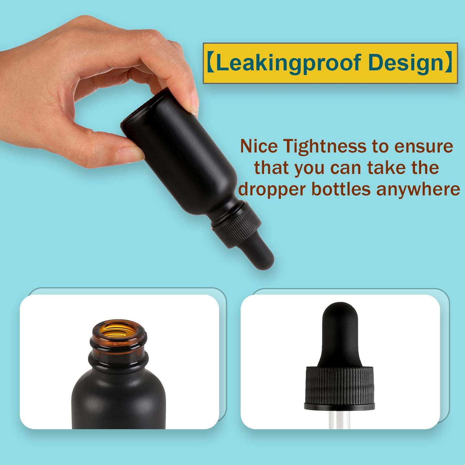 NOOEEISS 48 Pack,1oz Glass Dropper Bottle, Frosted Black Tincture Bottles with Dropper,Pretty Finish for All Kinds of Liquids,Oil Bottles for Hair- Stronger Suction ideal for Leakproof Travel