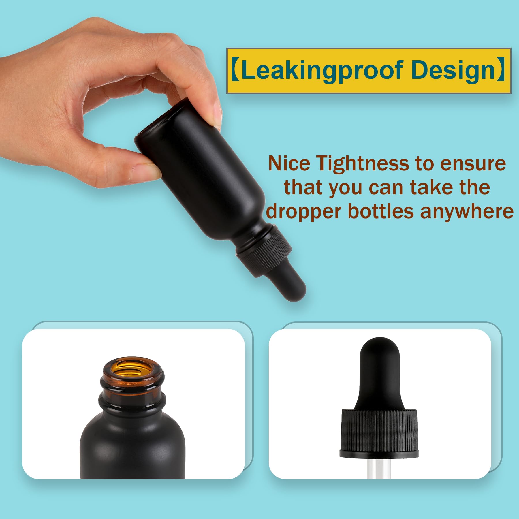 NOOEEISS 48 Stück Milchschwarze Glas-Tropfflaschen, stärkere Saugkraft, Tinkturflaschen mit Pipette für ätherische Öle, Parfums, Flüssigkeiten, auslaufsicher, Reisen (48 Stück, mattschwarz)