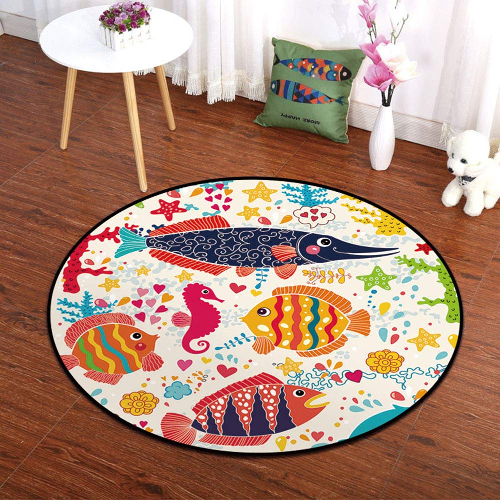 Tapis enfants rond 140cm en flanelle antidérapante jeu animaux