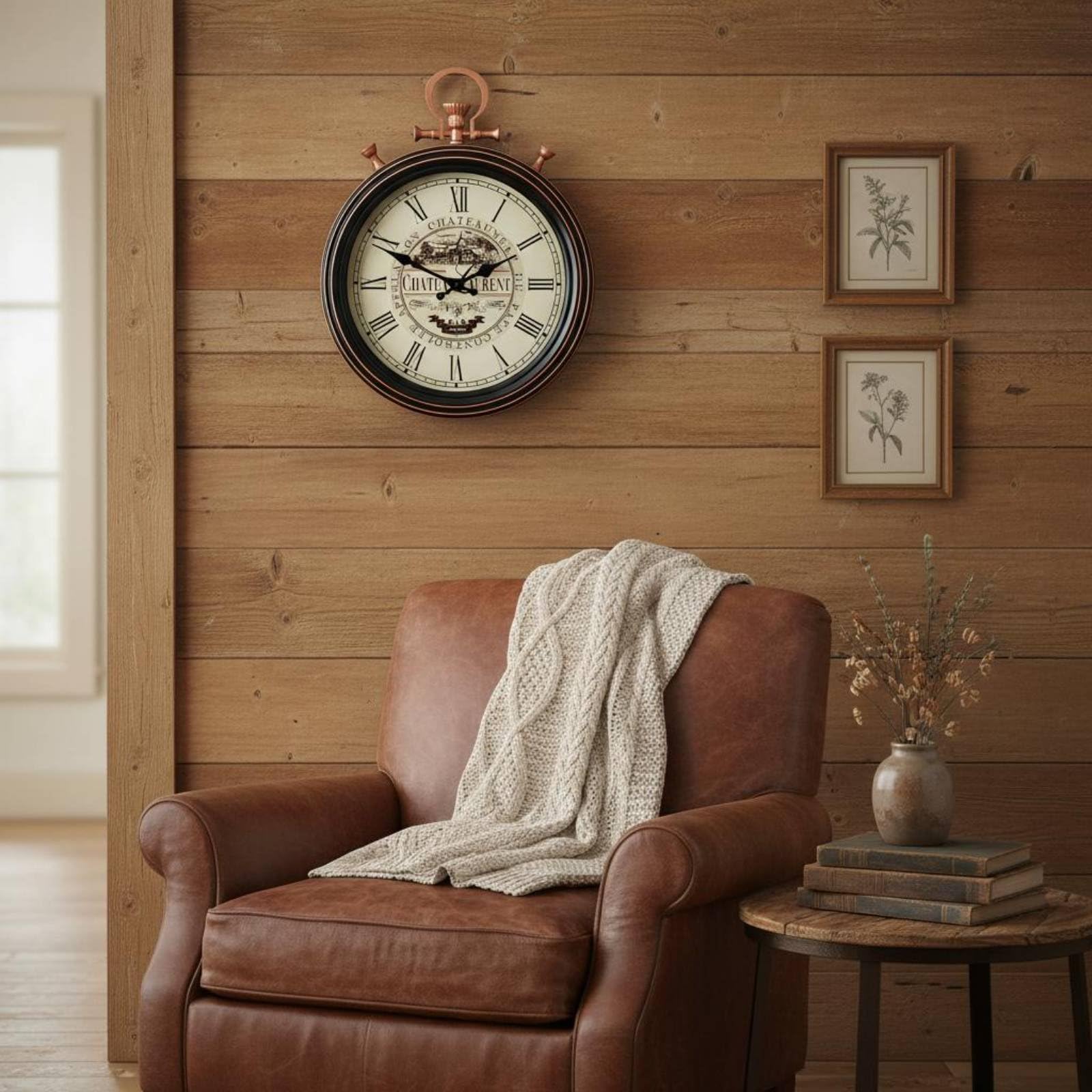 Reloj de Pared Vintage Reloj Colgante Reloj Antiguo Reloj Retro con Gran Esfera y Manecillas Clásicas Estructura Resistente y Diseño Que No Sobrecarga, Bronce Crema