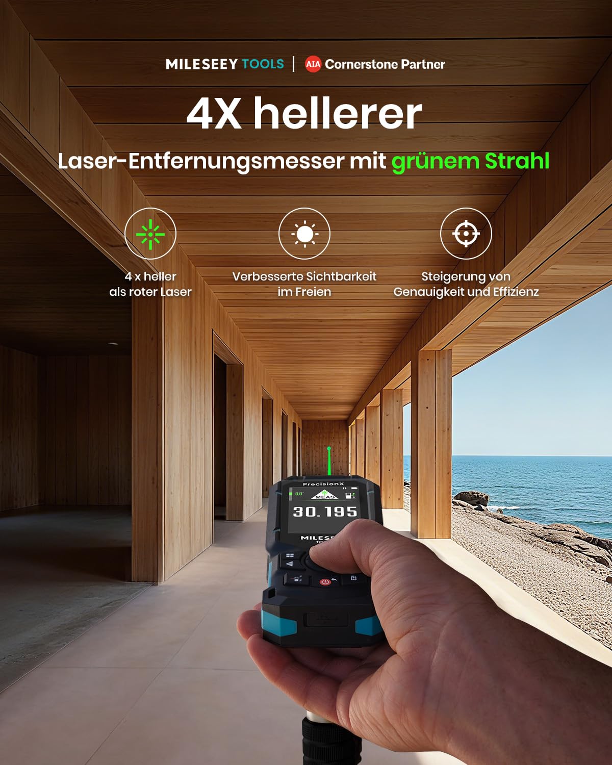 MiLESEEY S50 Laser Entfernungsmesser mit Grünem Strahl, 120 m Lasermessgerät, P2P Laser Messgerät, Seitliche Laserausrichtung, Wiederaufladbar, 6,1 cm IPS-Display, Innen Außen