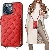 Vista 10 de Bocasal Funda tipo cartera cruzada para iPhone 13 Pro Max, bloqueo RFID de cuero PU con cremallera, bolso cartera con tapa plegable, funda tipo