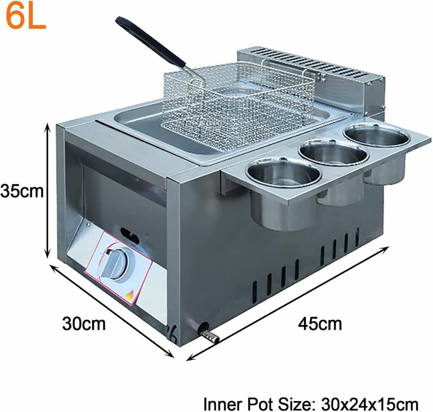 6L/12L Deep Fryer Commercial Stainless Steel Countertop LPG Gas Fryer, with Basket and Lid, Chicken Chips Fryer for French Fries Restaurant Home Kitchen~/